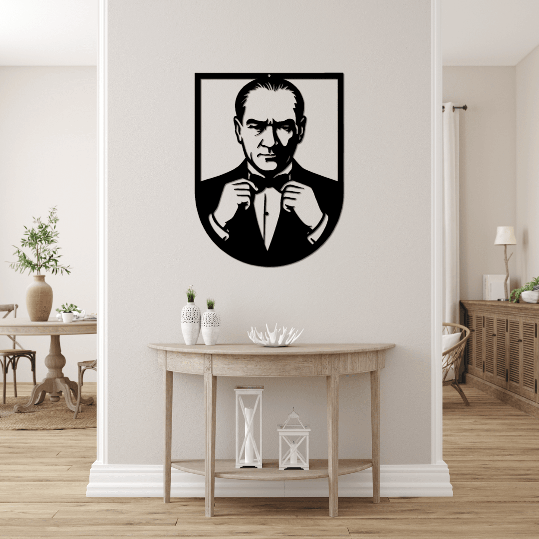 Modern Ofisler İçin – Atatürk Papyon Silüet Metal Duvar Tablosu