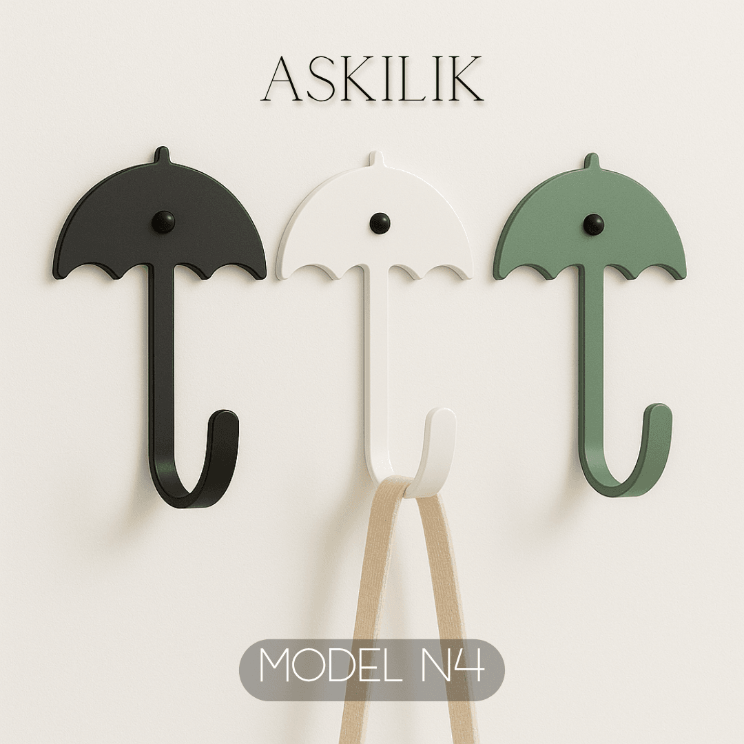 3lü Set Dekoratif Şemsiye Anahtarlık- Renkli Metal Askılık