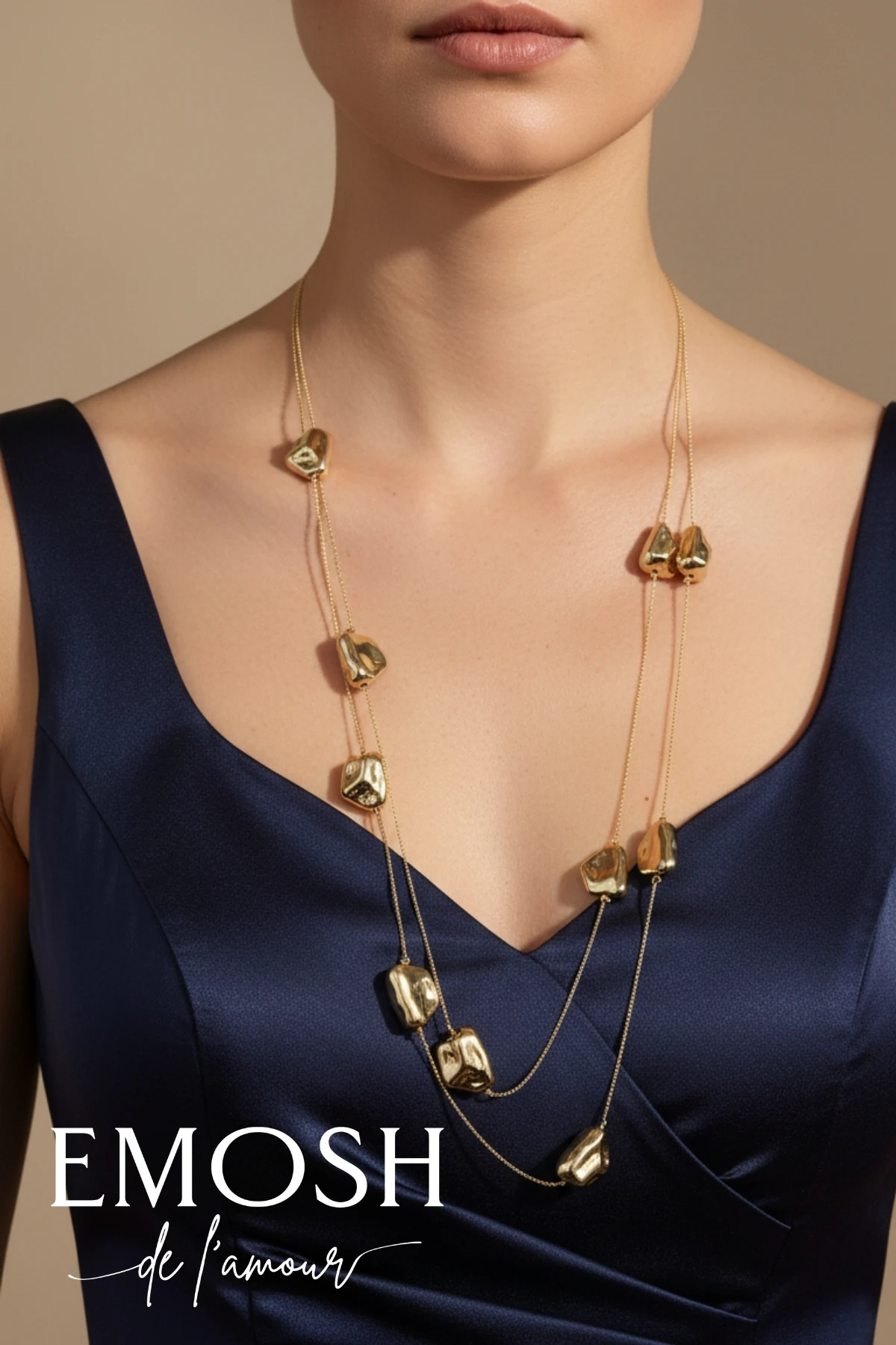 Sanatsal Düzensiz Taş Figürlü Katmanlı Uzun Kolye