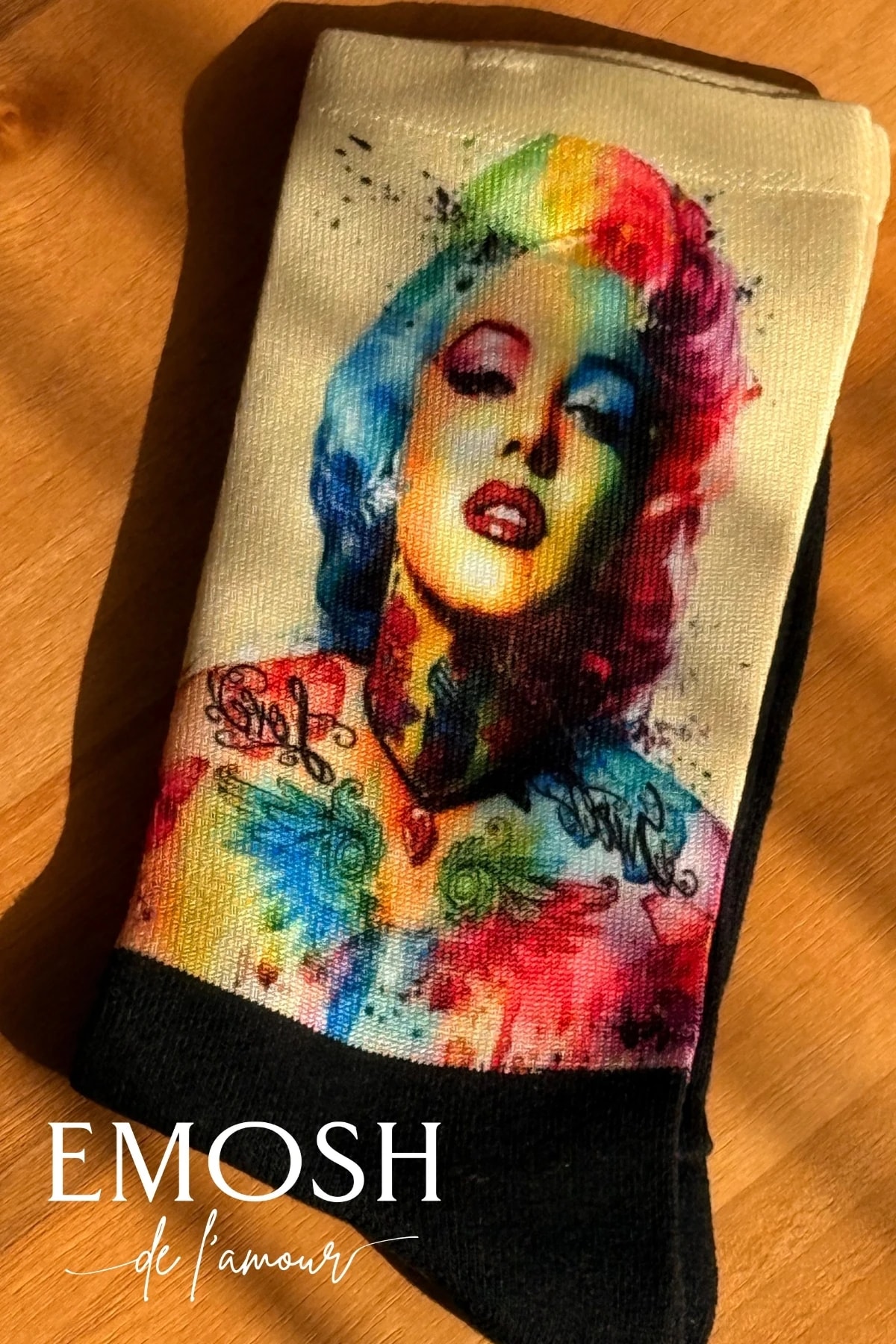 Gökkuşağı Marilyn Monroe Çorap | Suluboya Dövme Detaylı Pop Art | 35-40 Beden