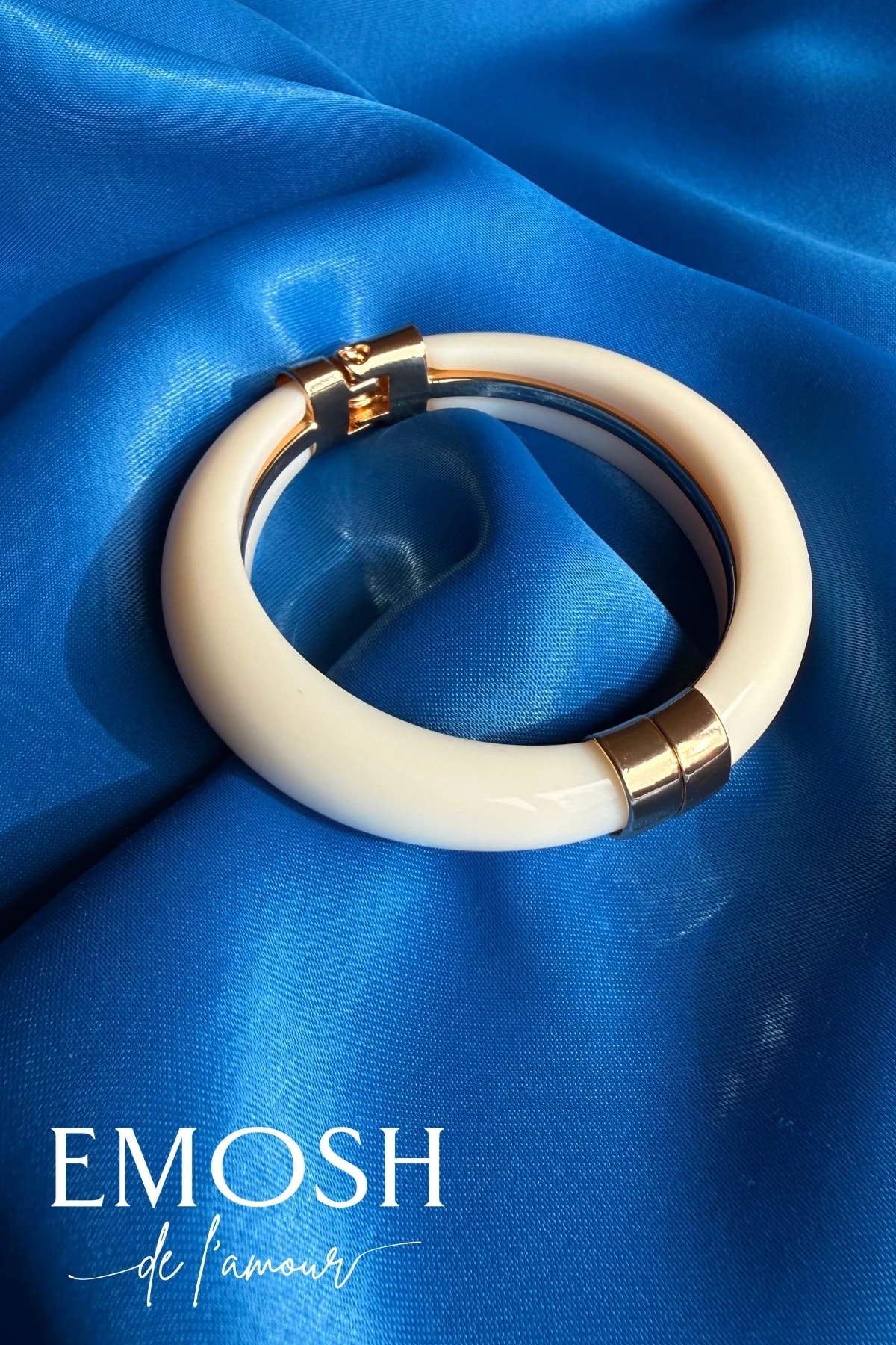 Minimalist Krem Rengi Kelepçe | Parlak Bangle Altın Detaylı | Zara Model