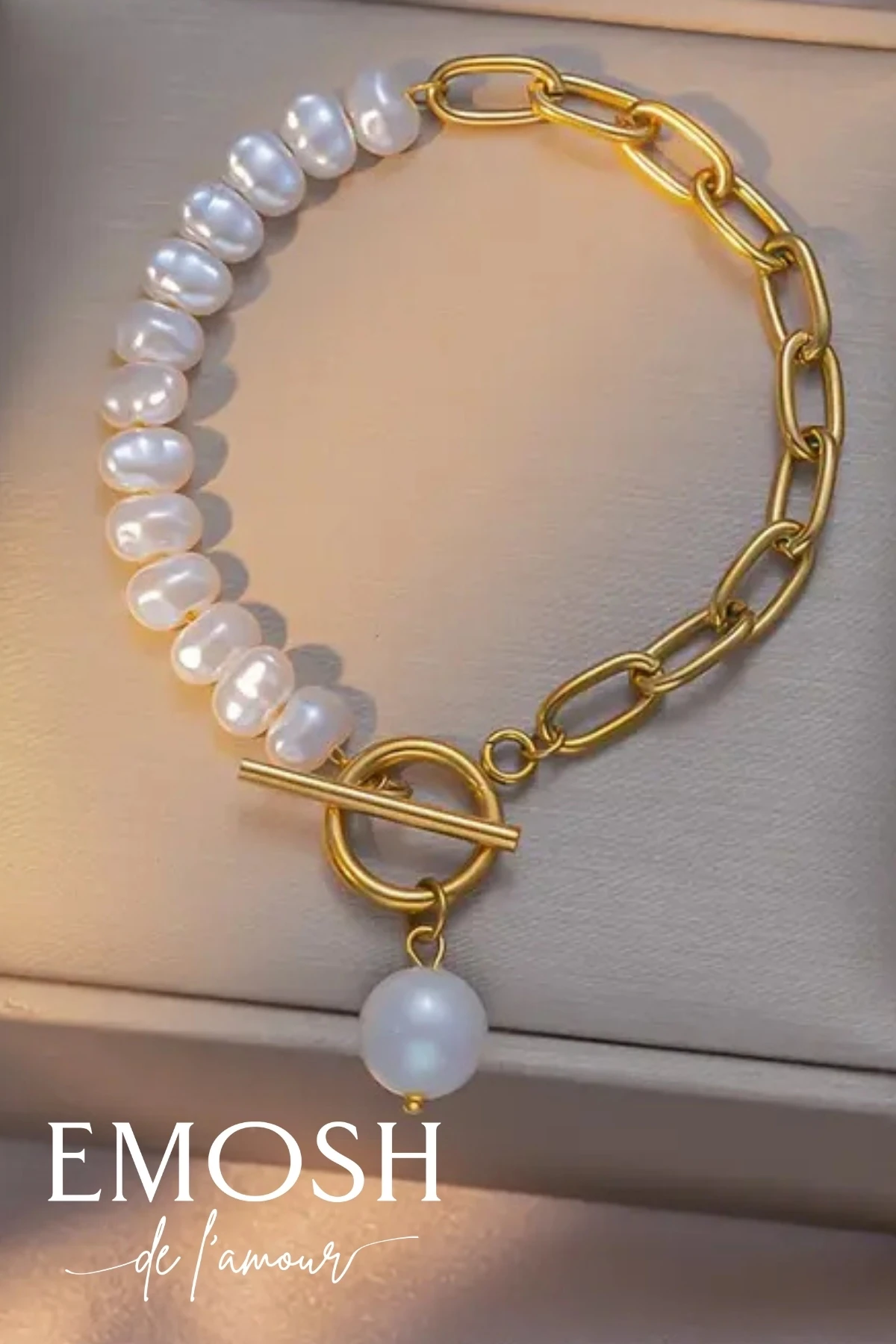 Yarı İnci Yarı Zincir Bileklik | İncili Toggle Kilitli Altın Kaplama | Zara Trend