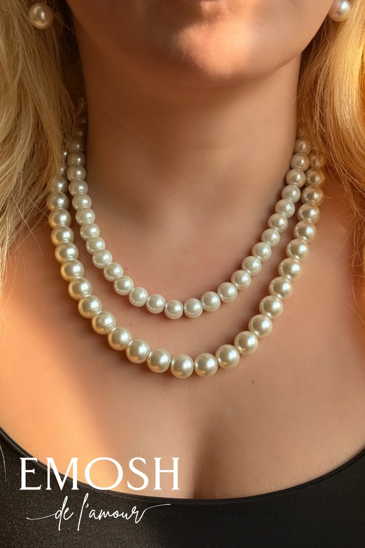 İkili Sıralı Cam İnci Kolye | Layered Lüks Beyaz İnci Choker | Klasik Şıklık