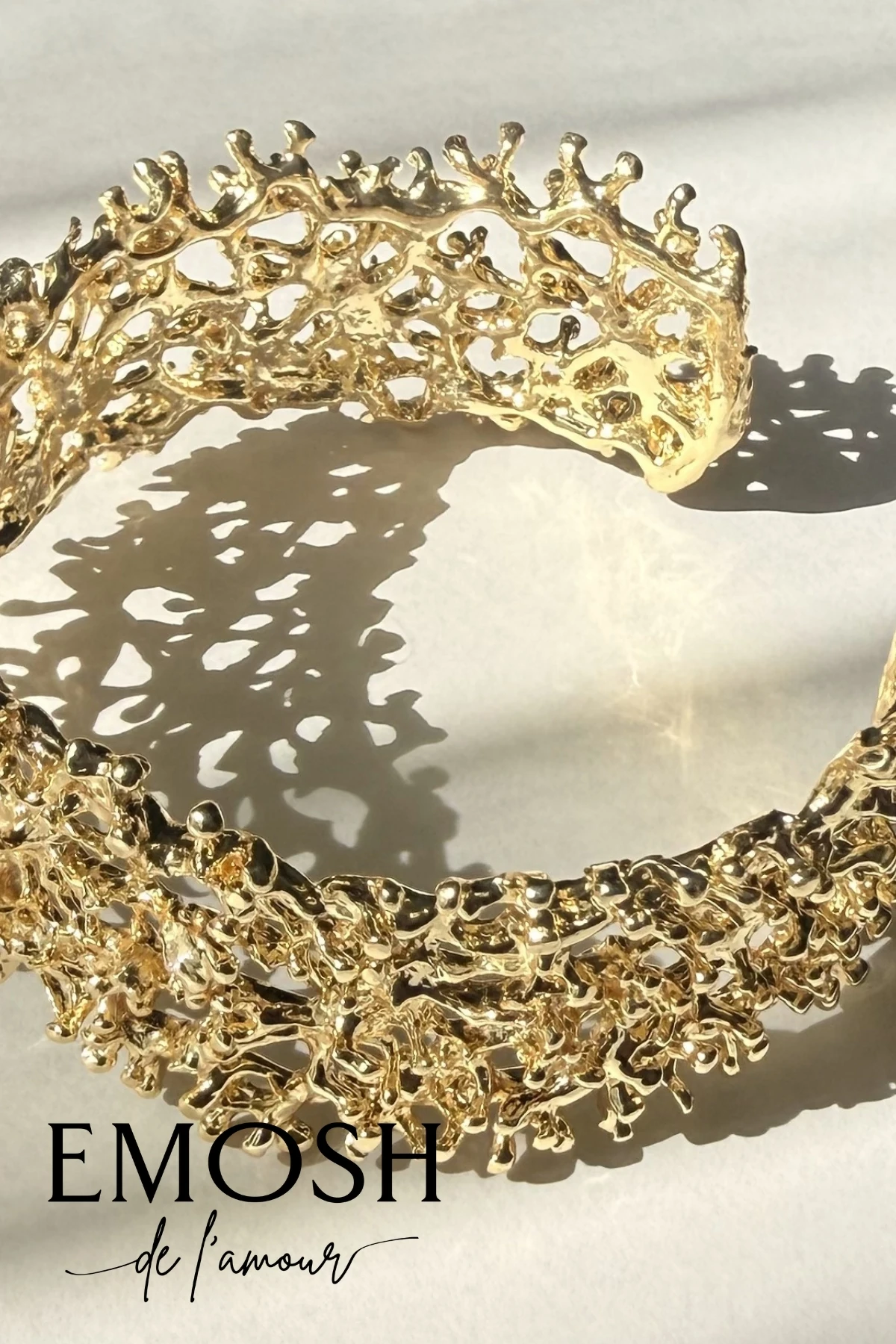 Mercan Resif Tarzı Gold Kelepçe Bilezik | Organik Dokulu | Altın Kaplama