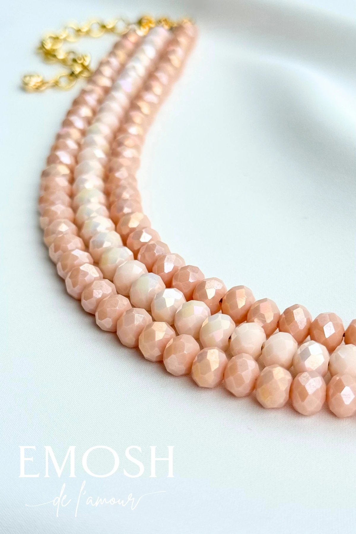 3 Sıralı Pudra Pembe Kristal Kolye | Cam Boncuklu Layered Choker | Zara Romantik