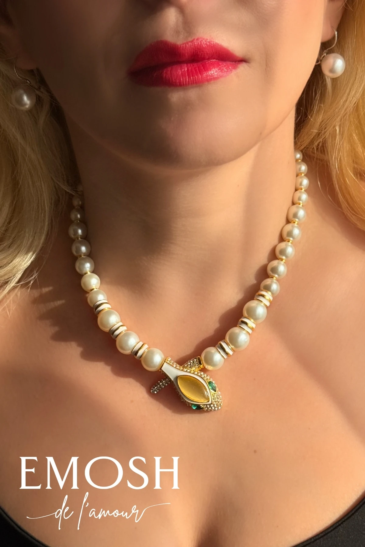 Yılan Başlı İnci Kolye | Antik Altın Detaylı Lüks Statement | Zirkon Taşlı Zara