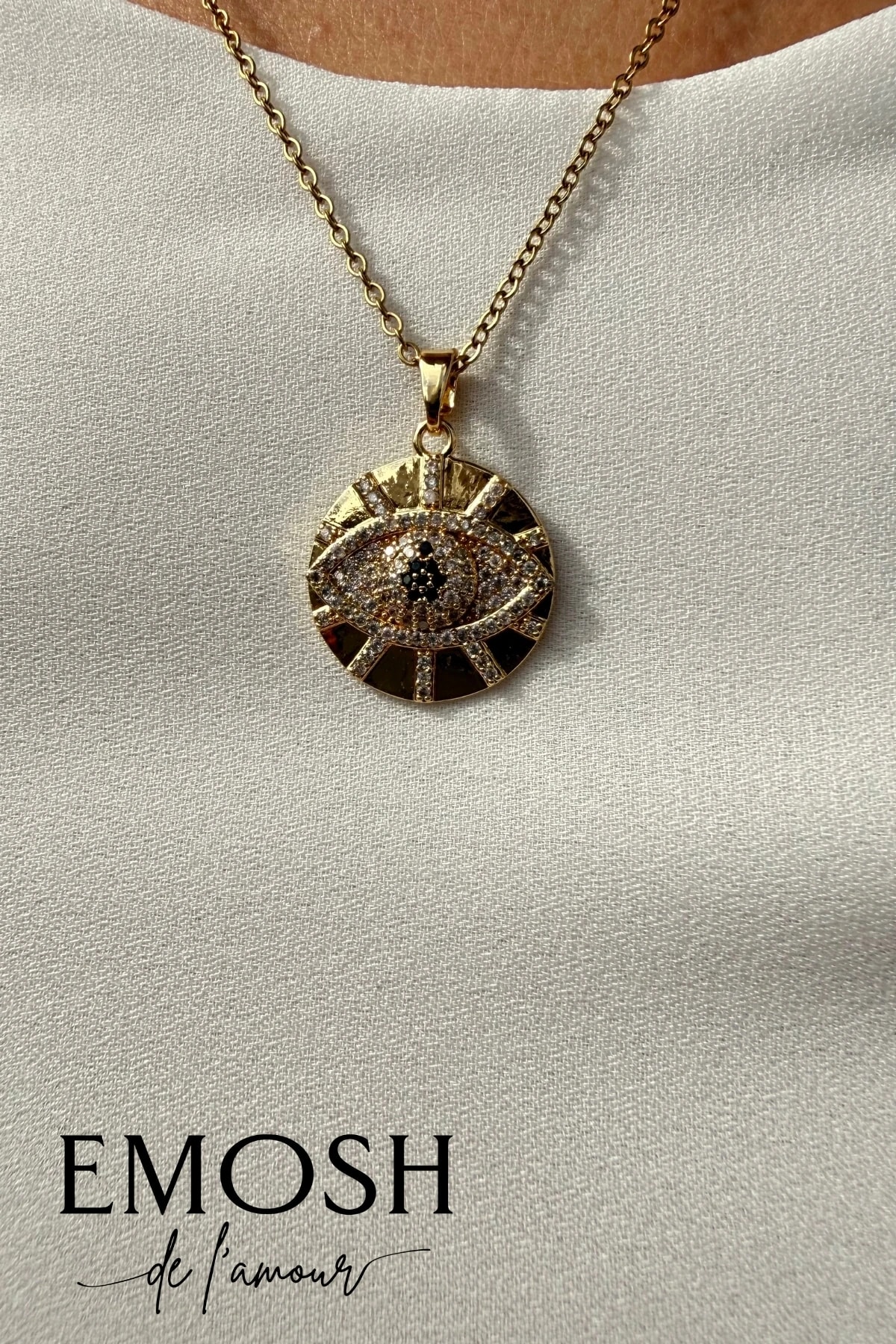 Nazar Gözü Figürlü Kolye | Zirkon Taşlı Lüks Altın Kaplama | Zara Model Trend Kolye