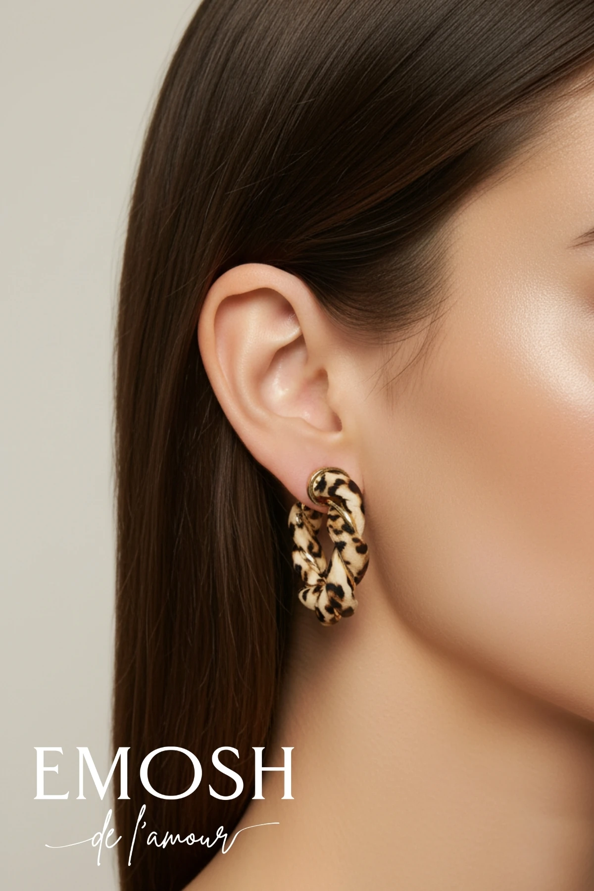 Romantik Bej Kahverengi Leopar Burgu Halka Küpe - Altın Detaylı Zara Model