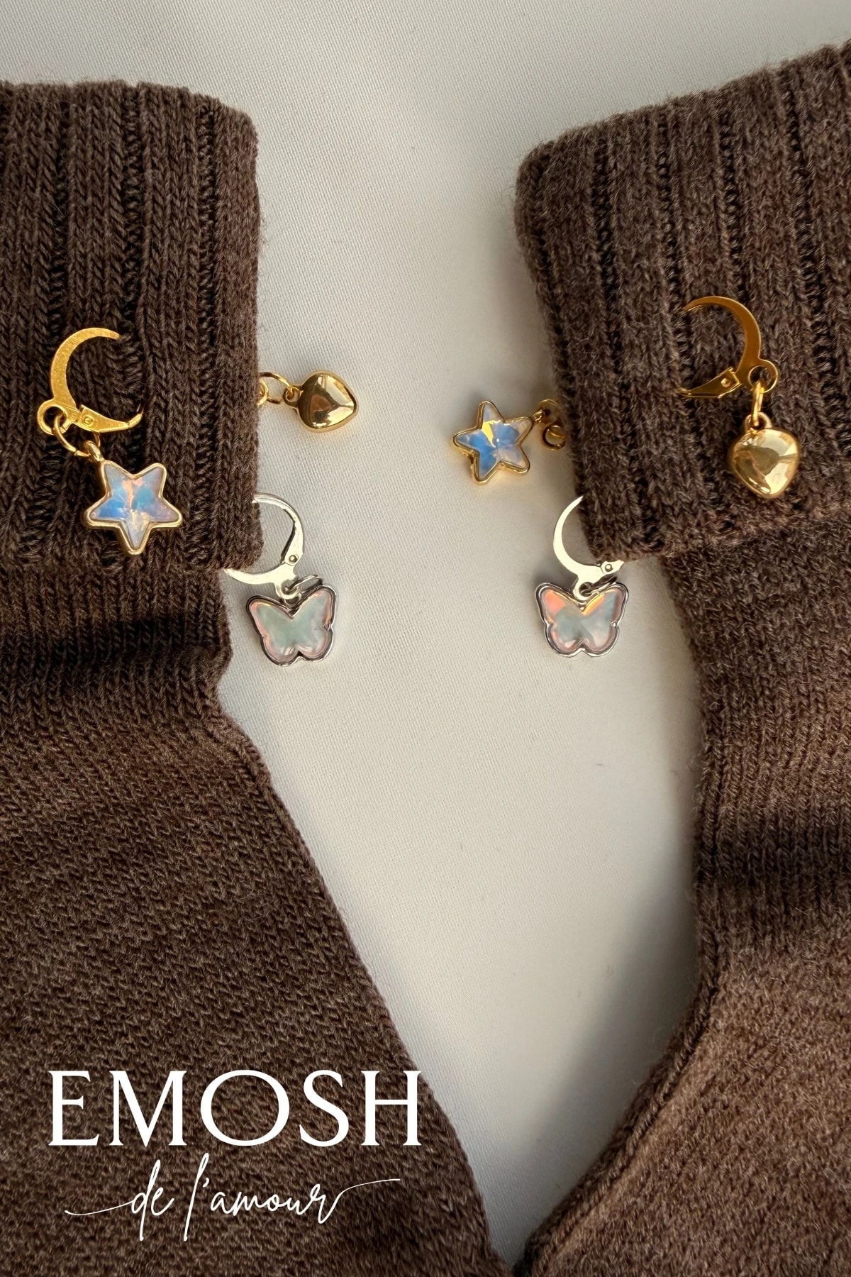 Çıkarılabilir Charm'lı Kahverengi Soket Kadın Çorabı | Kelebek, Kalp, Yıldız Charm