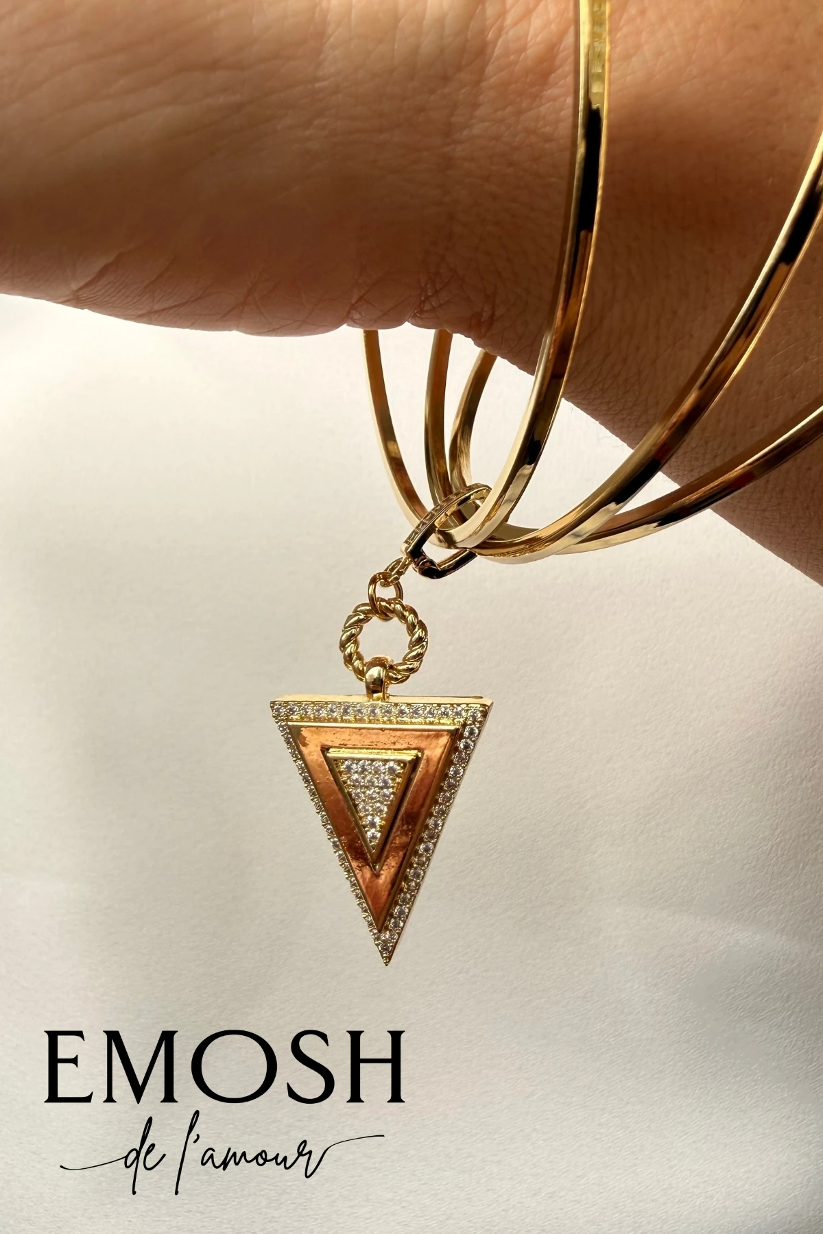 Geometrik Üçgen Charm Bileklik | Zirkon Taşlı Altın Kaplama Lüks 3'lü Bilezik