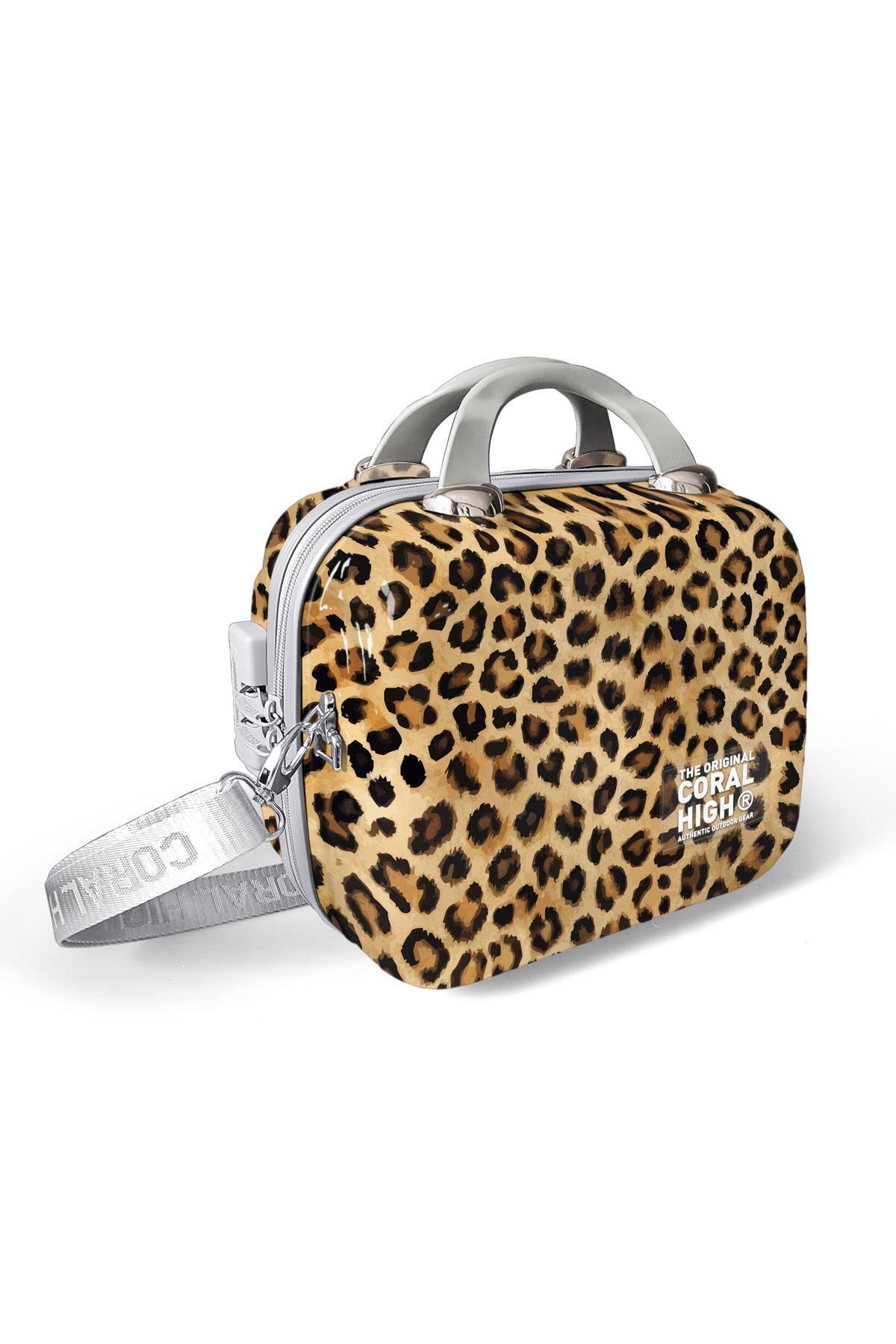 Kahverengi Leopar Desenli Omuz Askılı PC Makyaj Çantası 16844