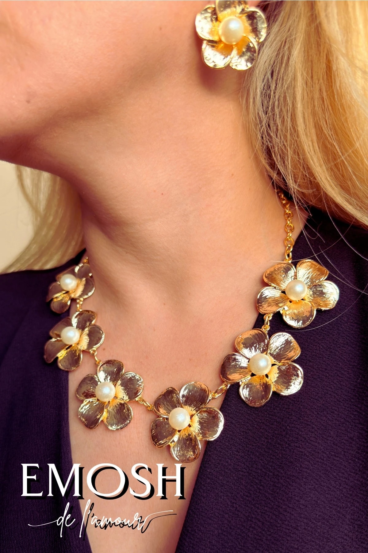 Çiçek Kolye ve Küpe Seti | İnci Detaylı Altın Kaplama | Zara Romantik