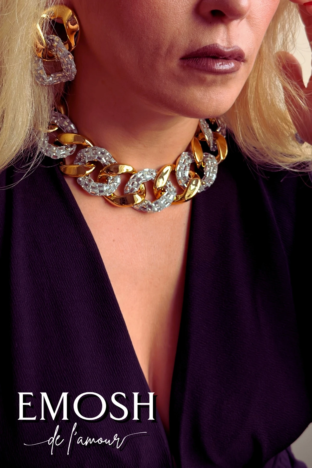 Zincir Kolye Küpe Seti | Taş ve Altın Görünümlü Akrilik | Hafif & Zara Statement