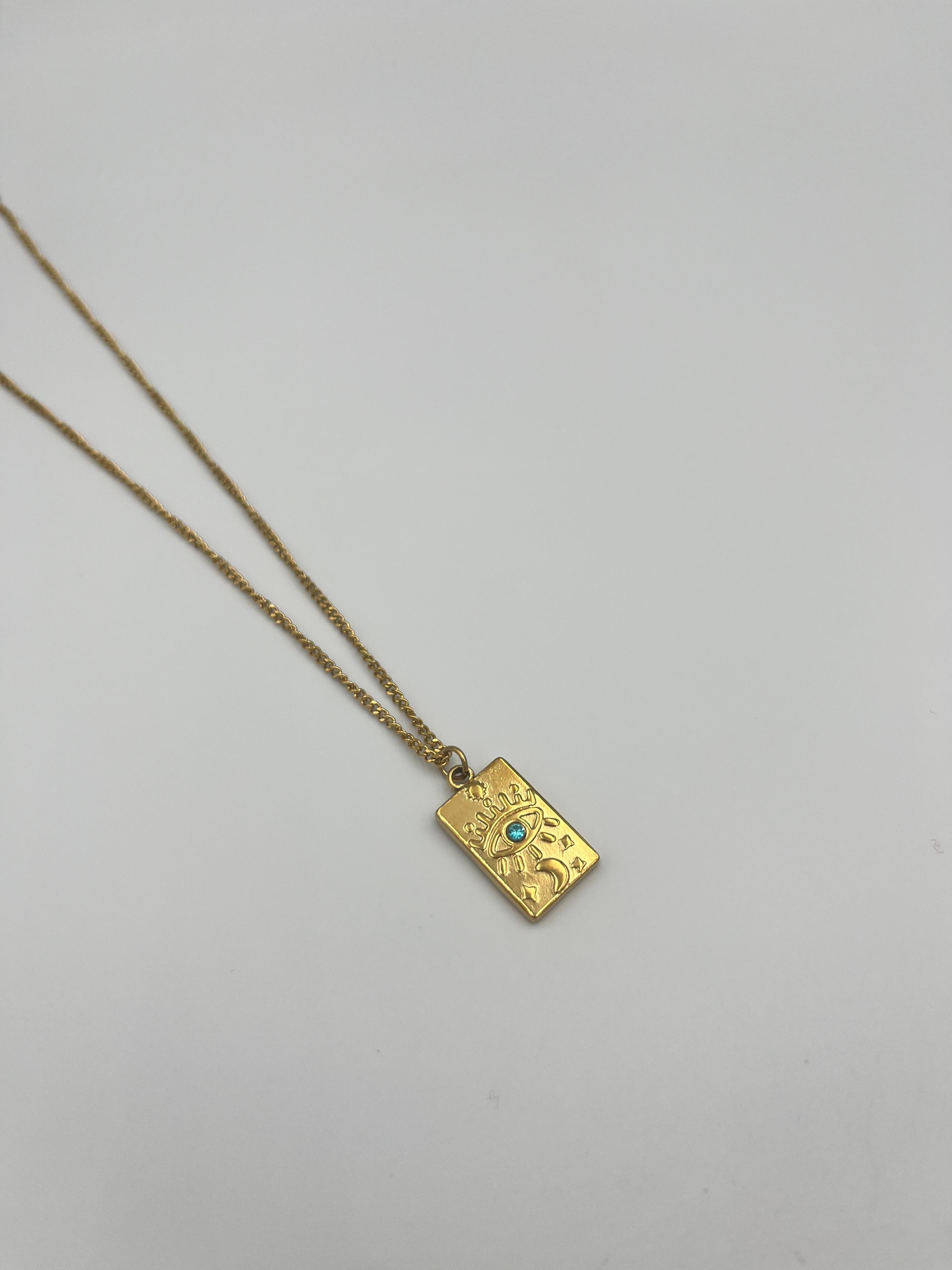 TEK GÖZ TAROT KART ÇELİK KOLYE (GOLD)