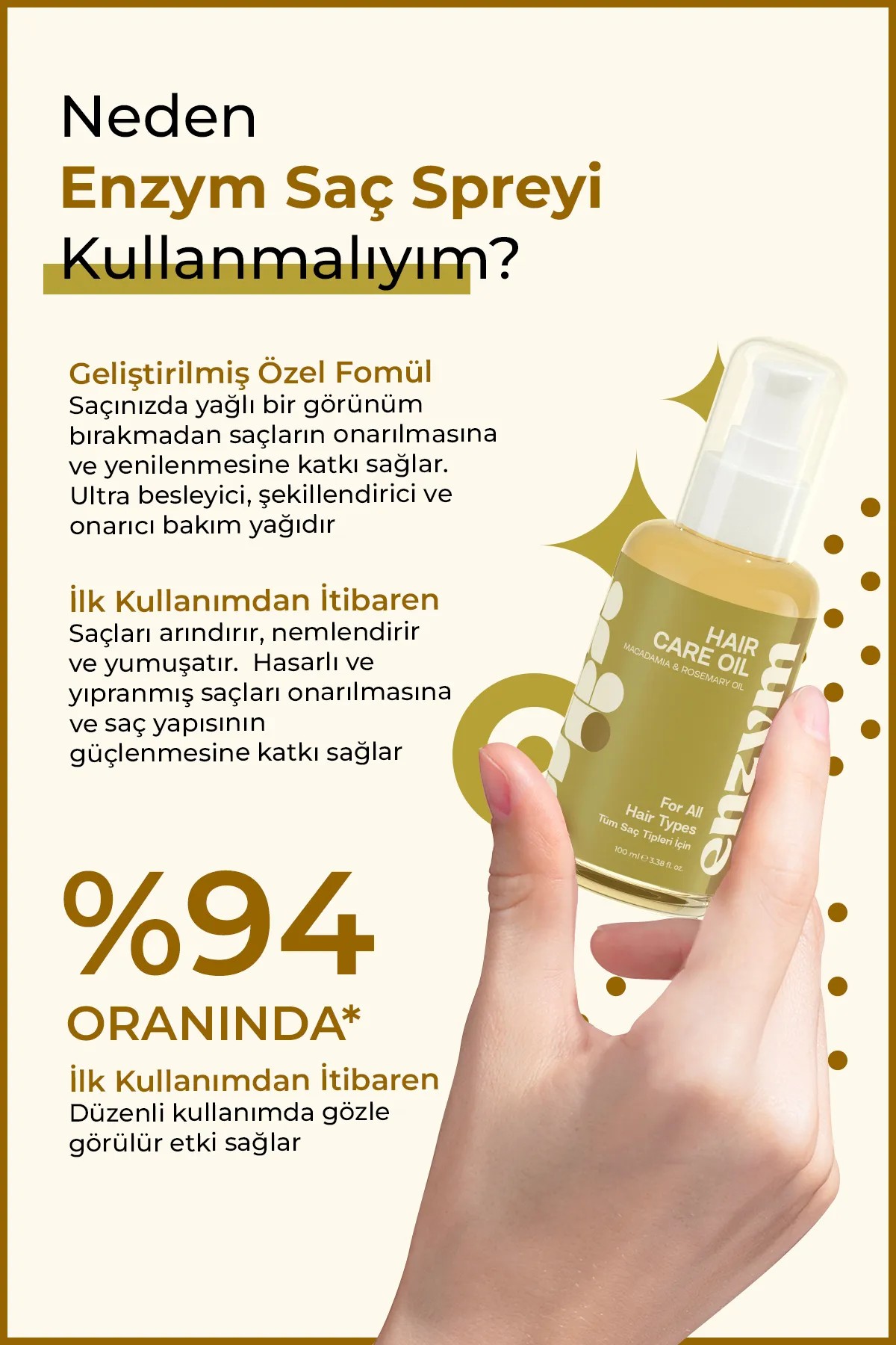 Hızla Uzama Etkili ve Onarıcı Kompleks Doğal Saç Bakım Yağı