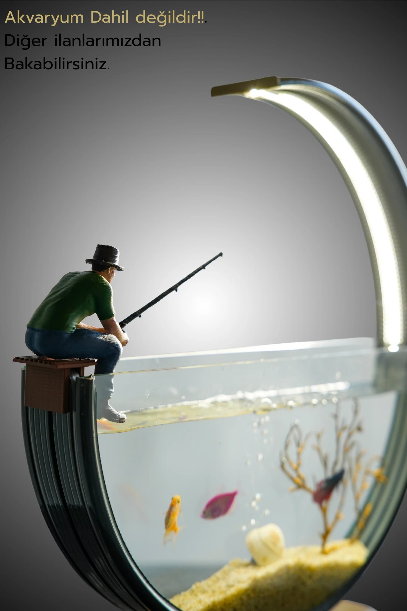 Akvaryum Dekor Balık Tutan Adam Figürü