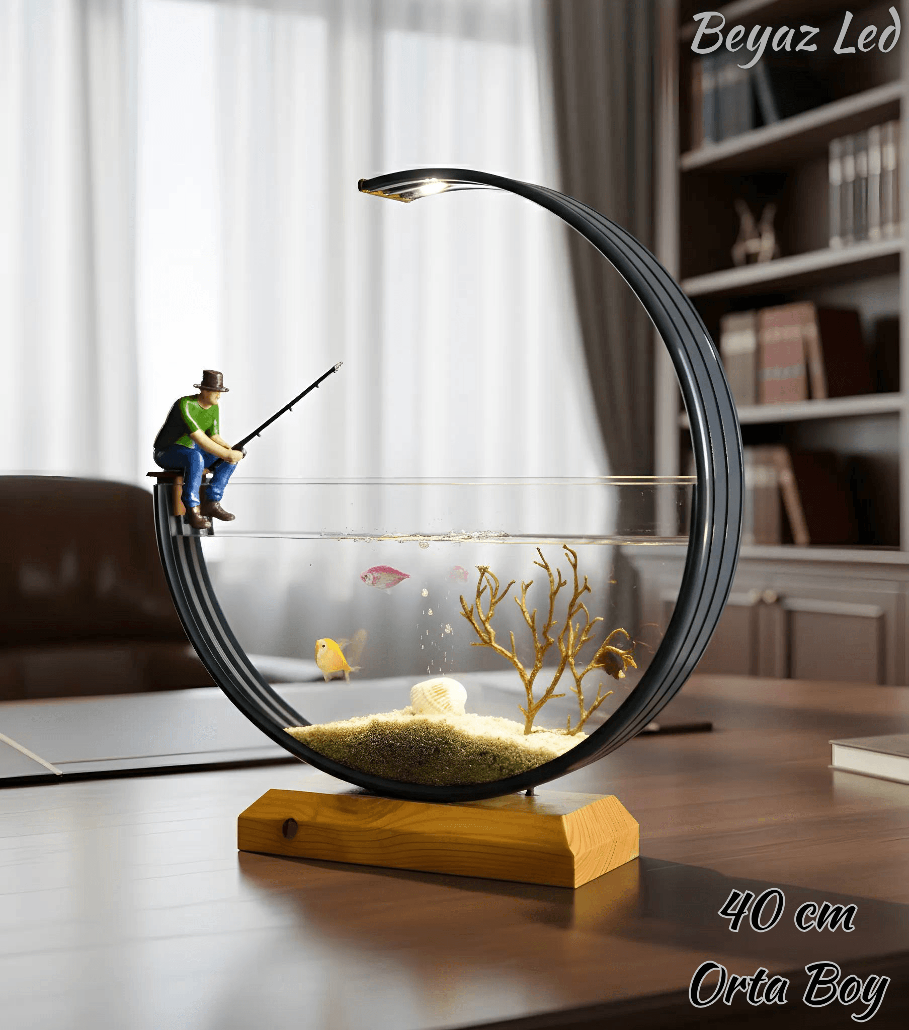 Modern Tasarım Dekoratif Akvaryum – Led Aydınlatmalı 40 cm (Orta boy) 