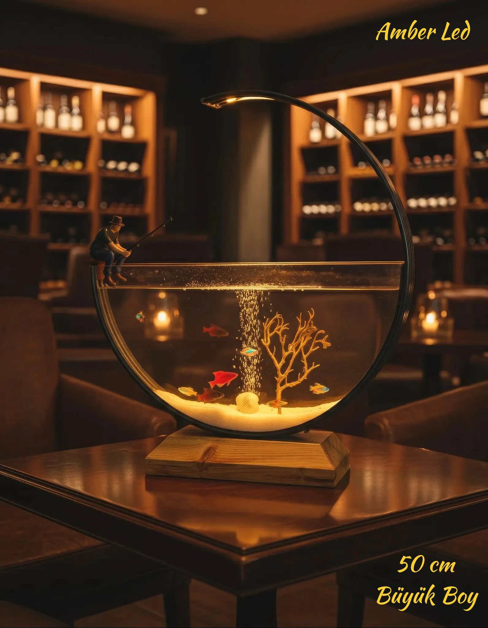 Modern Tasarım Dekoratif Akvaryum – Led Aydınlatmalı 50 cm (Büyük Boy) 