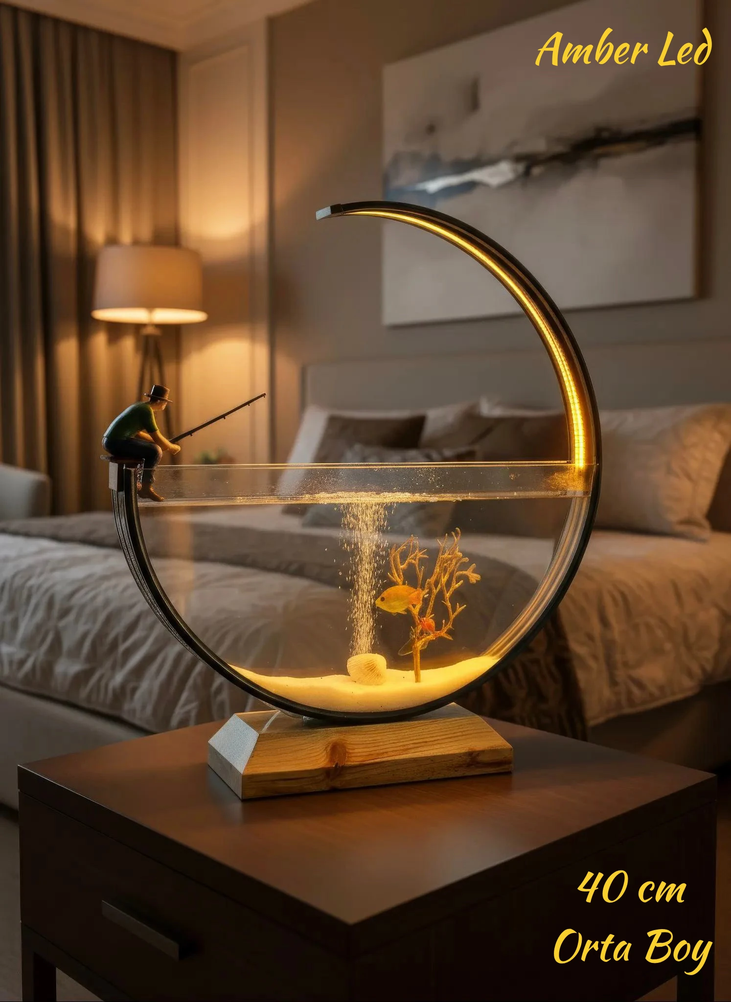 Modern Tasarım Dekoratif Akvaryum – Led Aydınlatmalı 40 cm (Orta boy) 