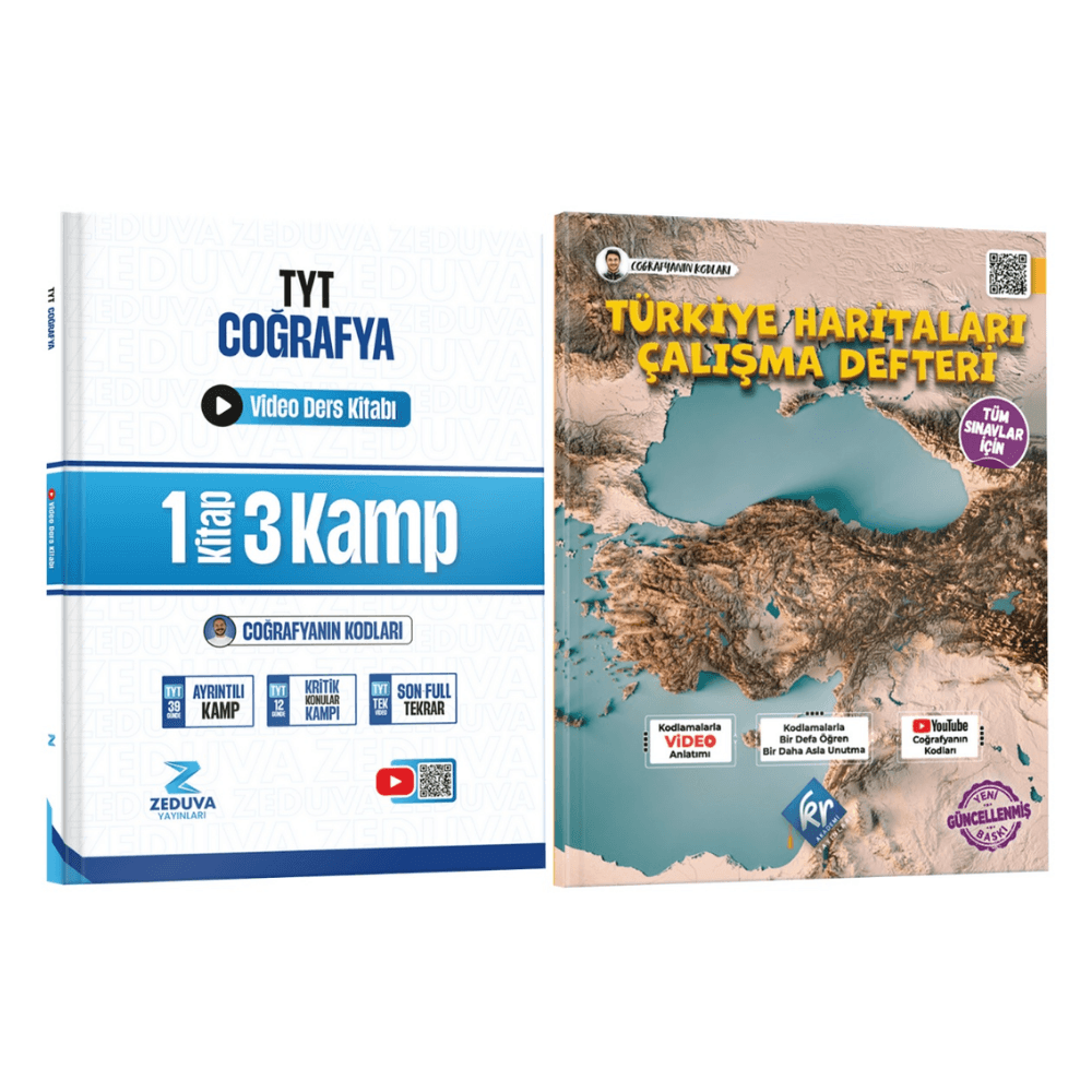 Coğrafyanın Kodları TYT Coğrafya 1 Kitap 3 Kamp Video Ders Kitabı ve Türkiye Haritaları Seti Kr Akademi