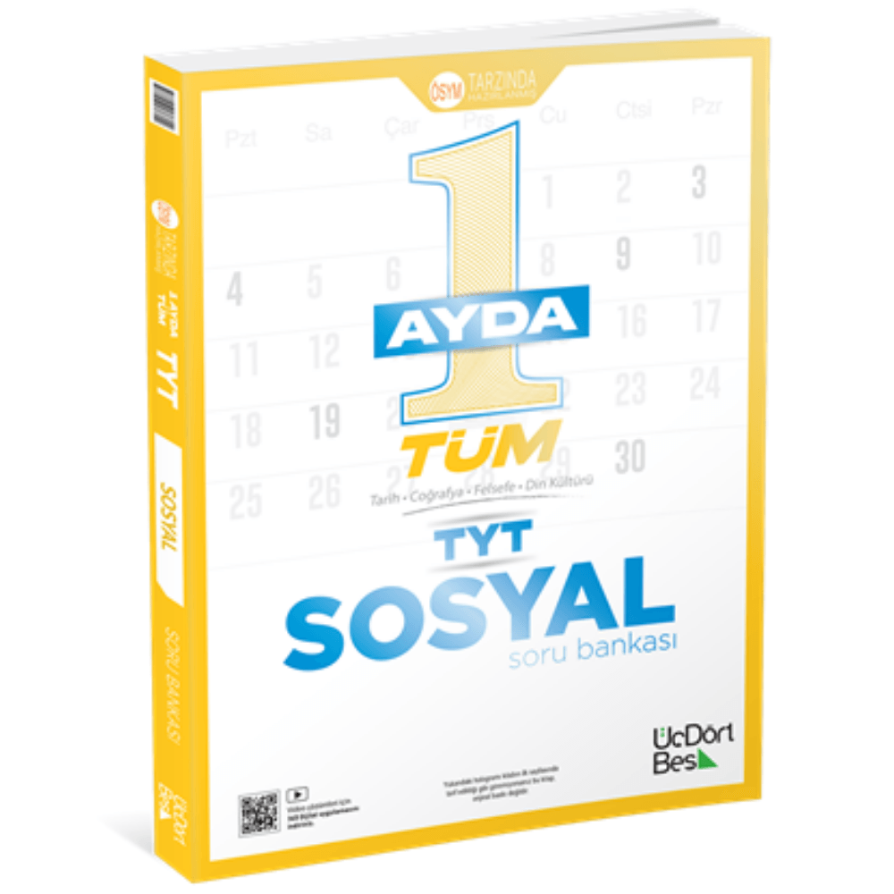 2026 - 345 - 1 Ayda Tüm TYT Sosyal Soru Bankası üçdörtbeş yayıncılık 2025