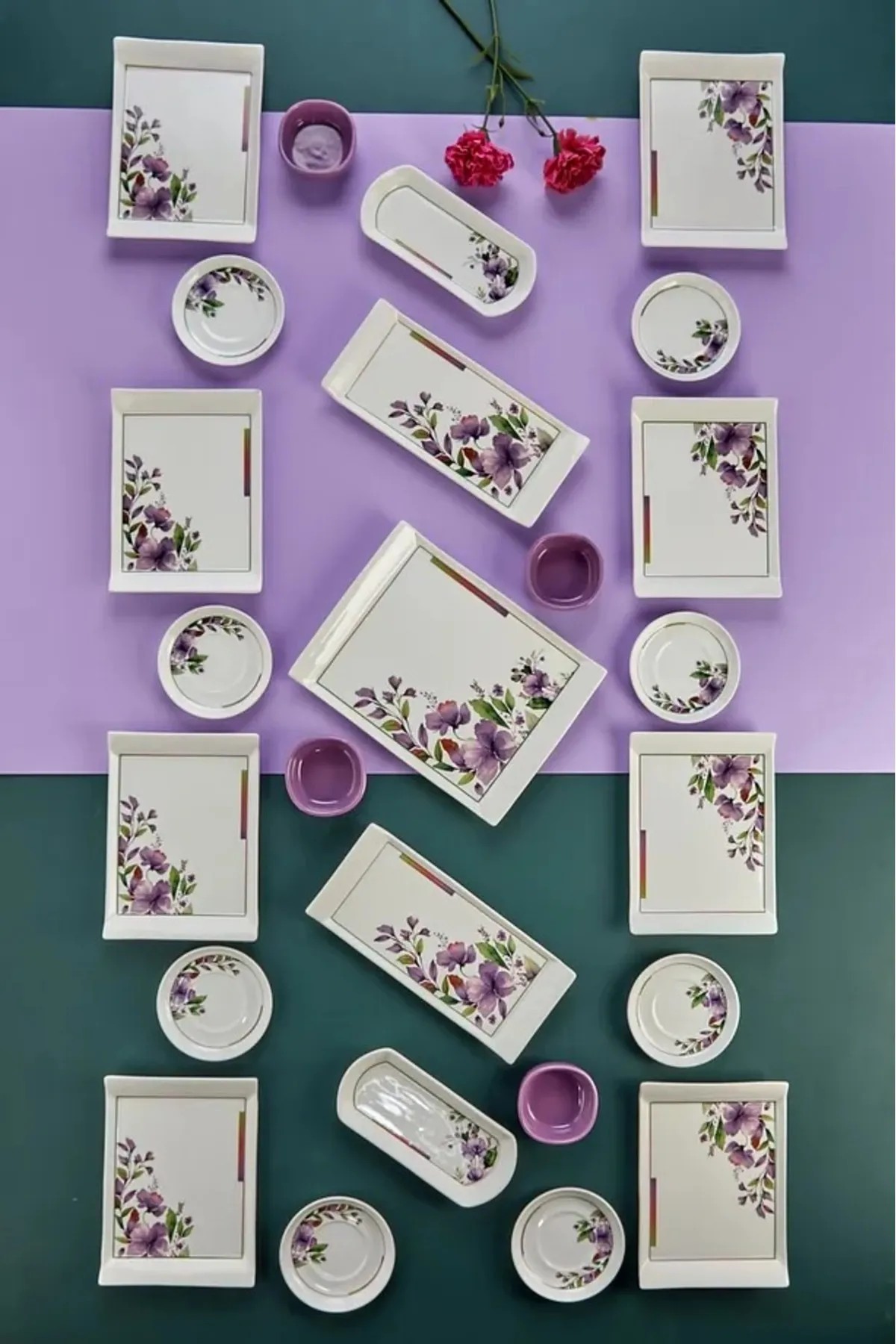 Magnolia Lila Çiçekli 25 Parça 8 Kişilik Kahvaltı Takımı, Sunum Seti