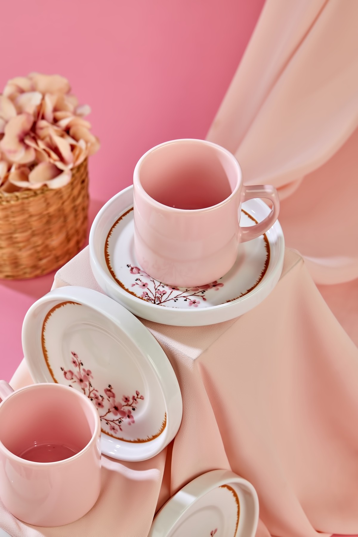 Bond Sakura 12 Parça Lüx Seramik 6 Kişilik Kahve Fincan Takımı Pembe