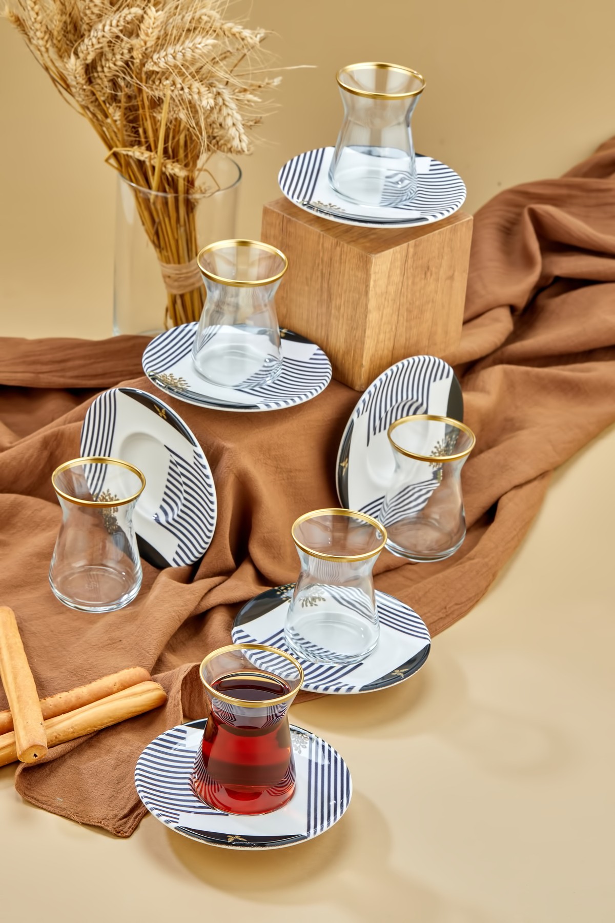 Rêve de Papillon 12 Parça Gold Çay Bardağı Takımı, Seti