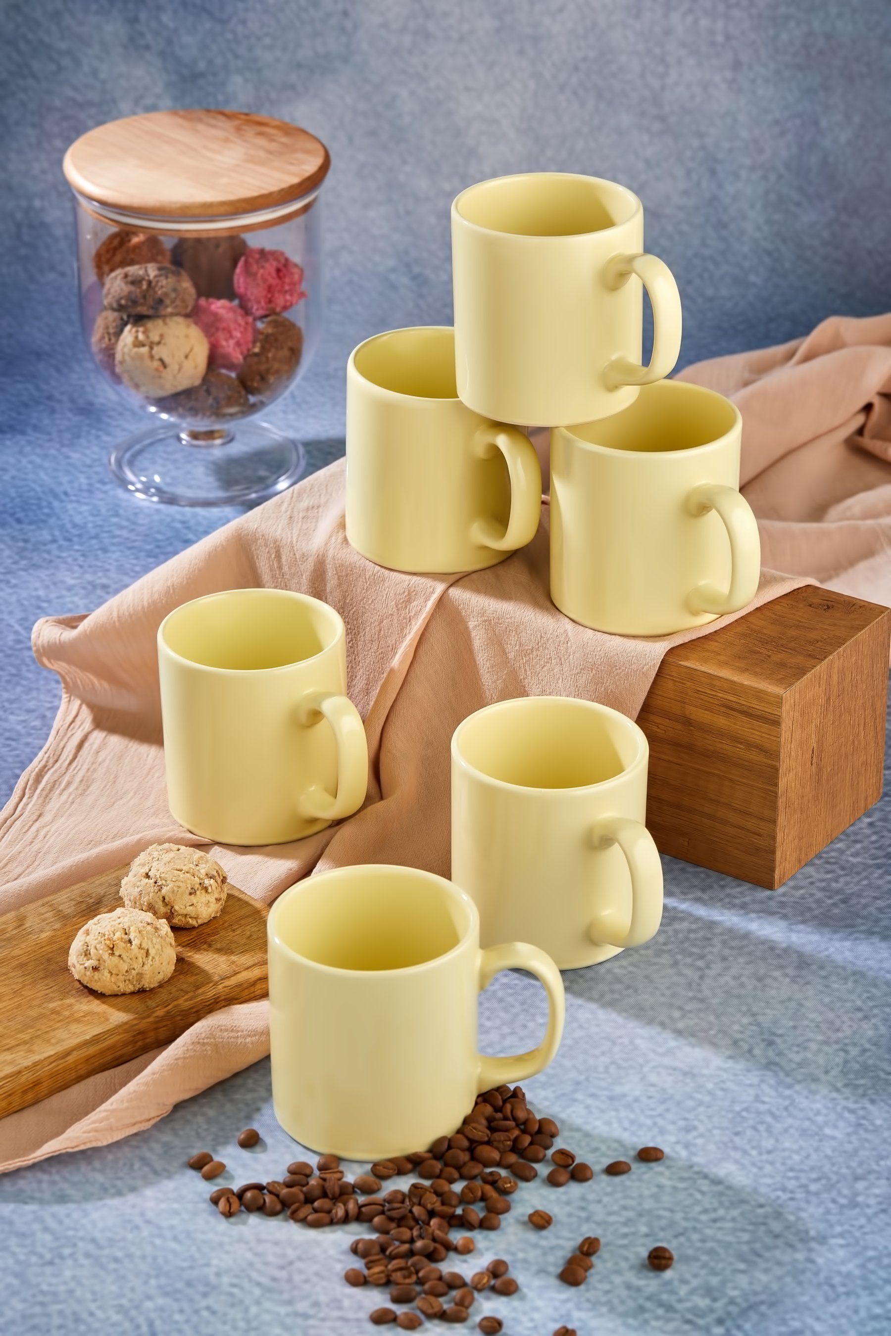6 Adet Lüx Hand Made Soft Seramik Sarı Kupa Bardak Nescafe, Latte Mug
