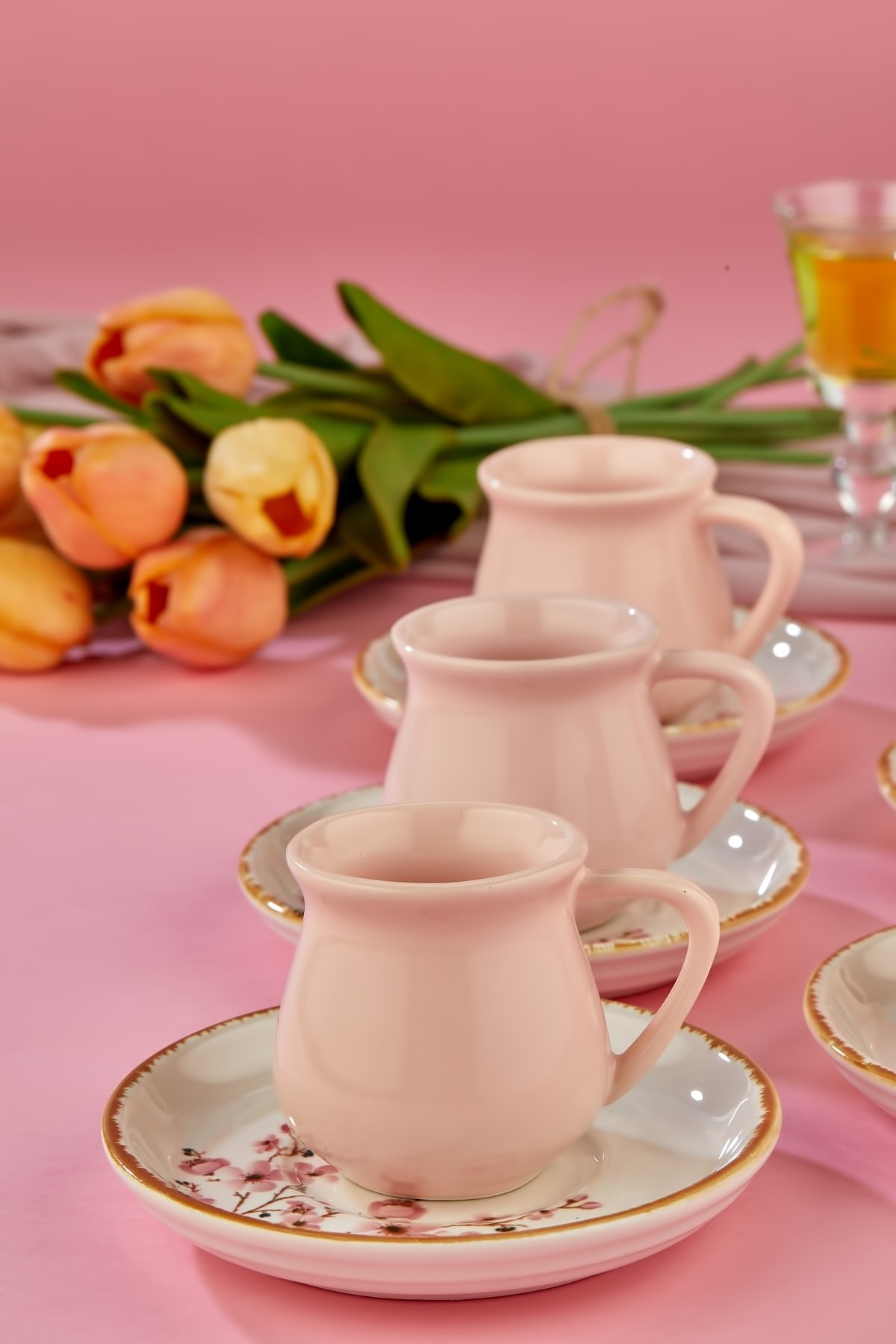 Sakura Pembe 12 Parça Lüx Seramik 6 Kişilik Kahve Fincan Takımı, Kahve Fincanı