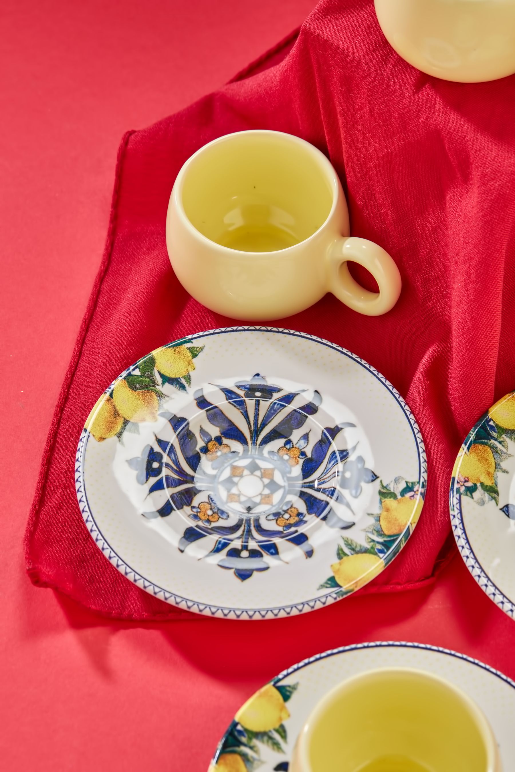 Otantik Tasarım Limon Desenli 12 Parça Lüx Seramik 6 Kişilik Kahve Fincan Takımı, Kahve Fincanı
