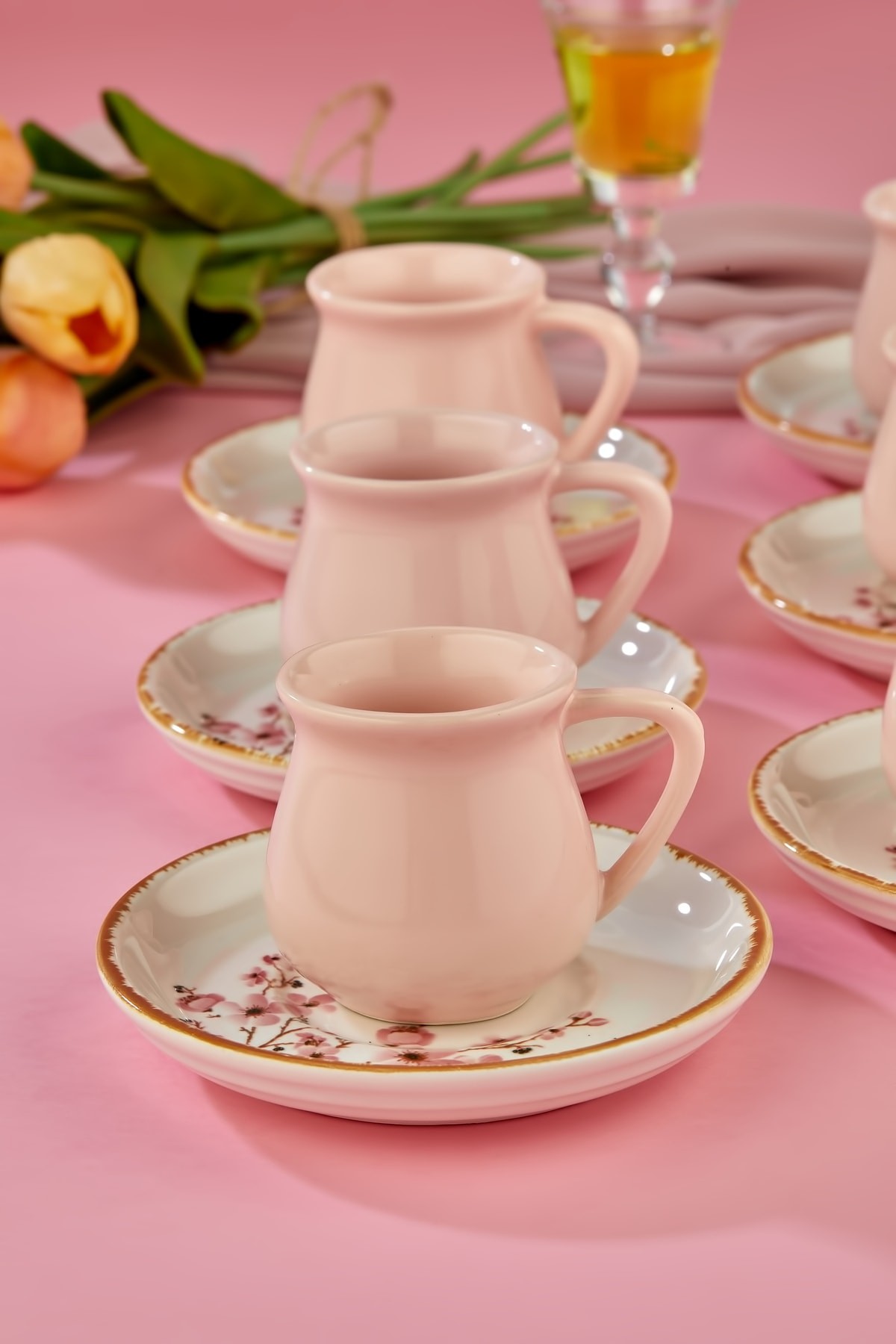 Sakura Pembe 12 Parça Lüx Seramik 6 Kişilik Kahve Fincan Takımı, Kahve Fincanı