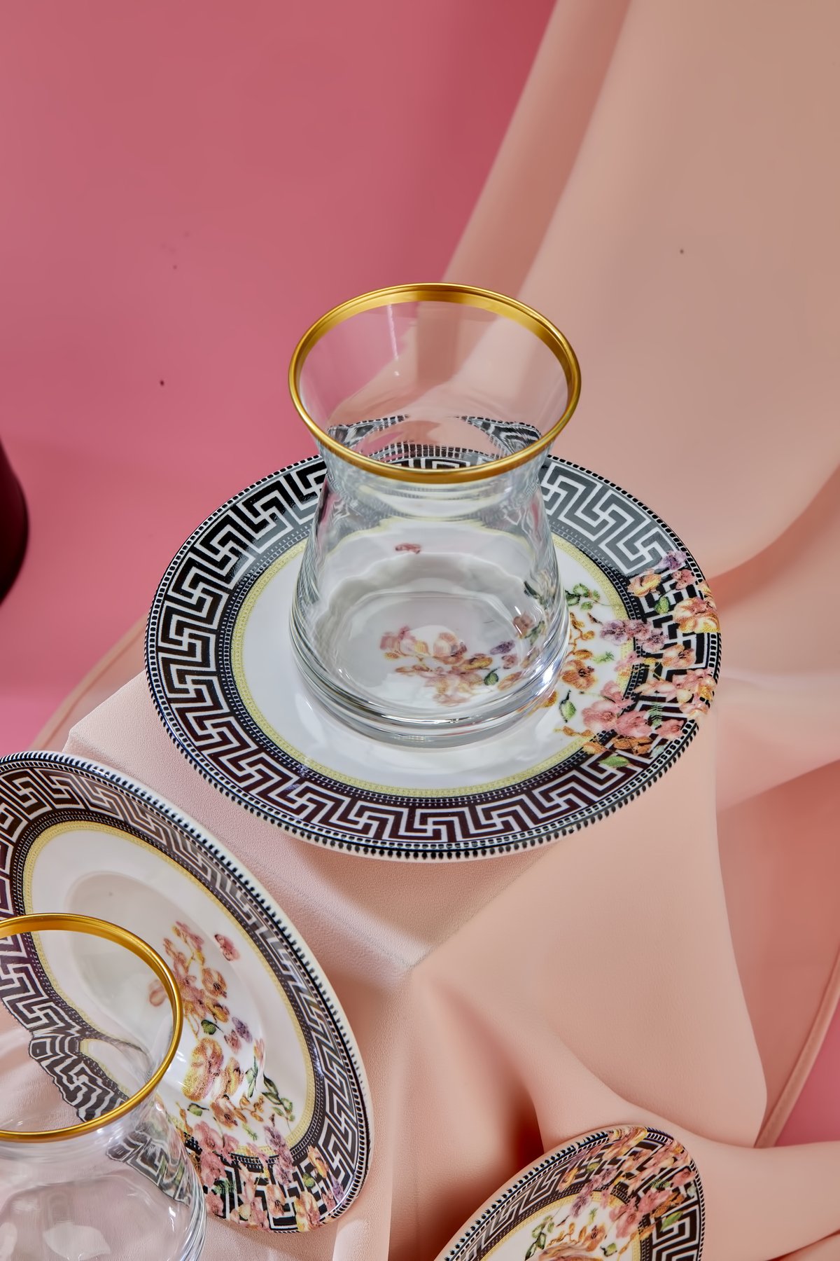 Gold Dekorlu Tile 12 Parça 6 Kişilik Çay Bardağı Takımı Seti, Çay Seti