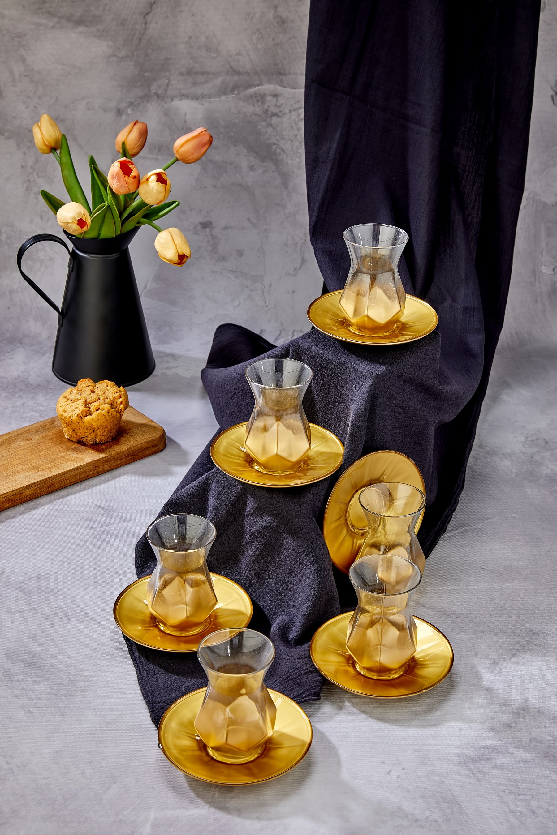 Gold Dekorlu Alya Cam 12 Parça 6 Kişilik Çay Bardağı, Çay Takımı, Seti