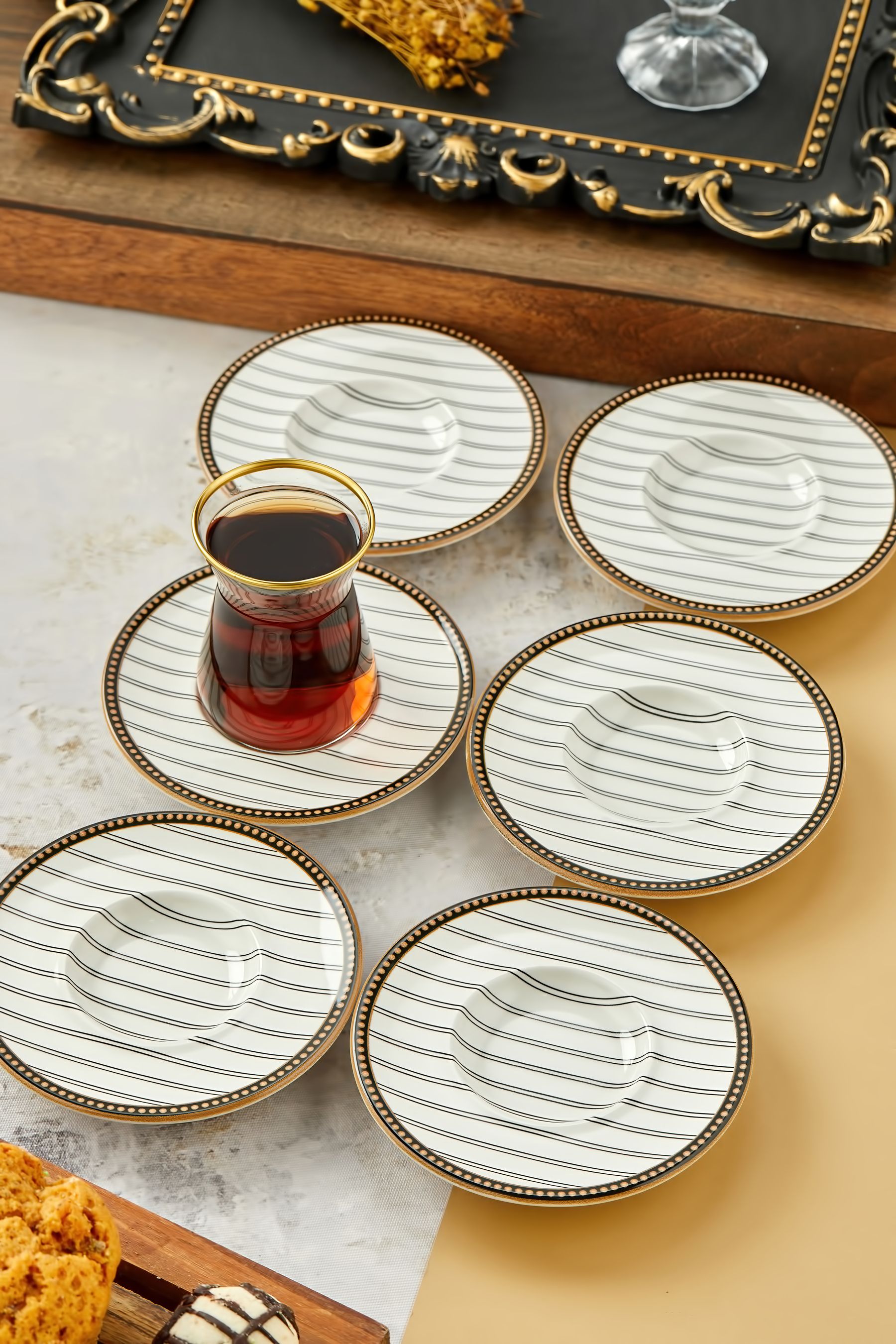 Çizgi Model 6 Kişilik Çay Tabağı, Bardak Altlığı