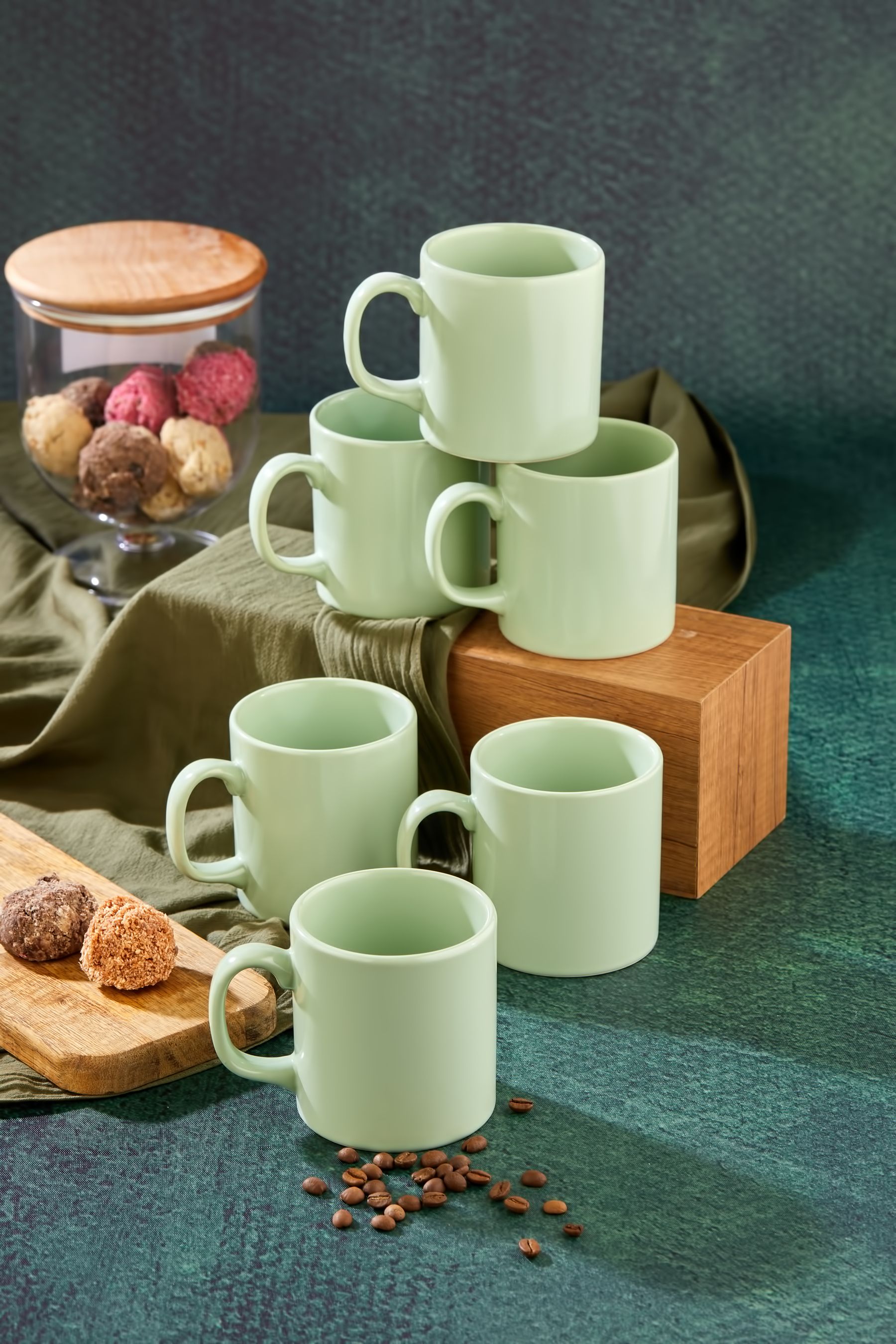 6 Adet Lüx Hand Made Soft Seramik Yeşil Kupa Bardak Nescafe, Latte Mug