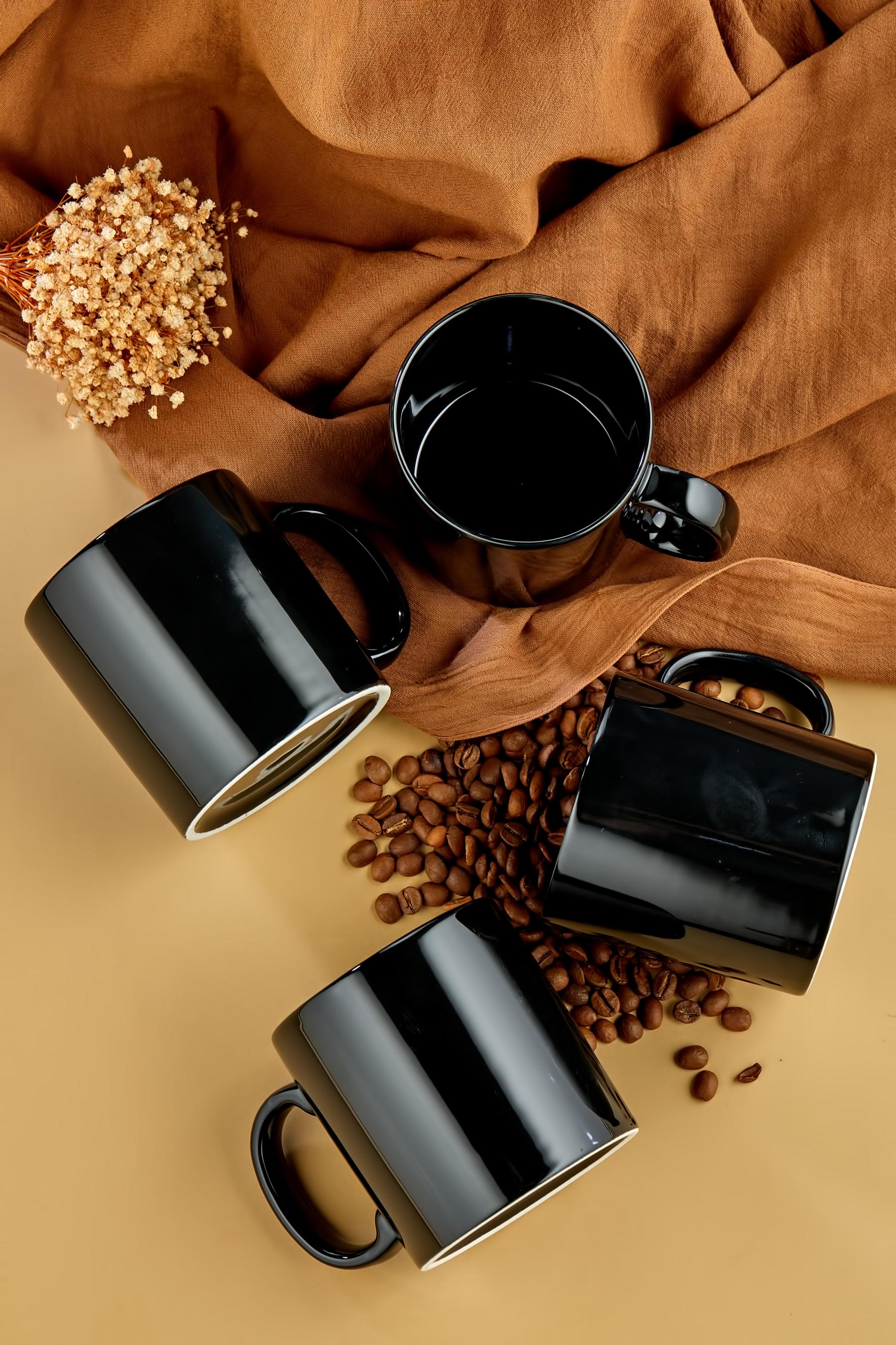 4 Adet Lüx Hand Made Porselen Kupa Bardak Siyah