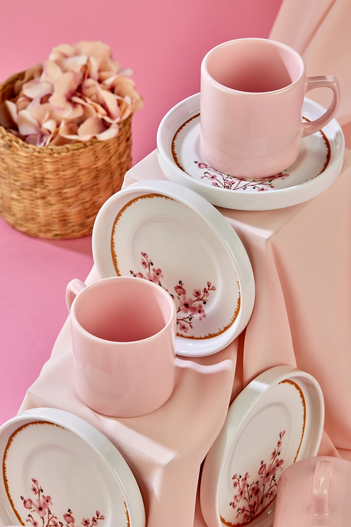 Bond Sakura 12 Parça Lüx Seramik 6 Kişilik Kahve Fincan Takımı Pembe
