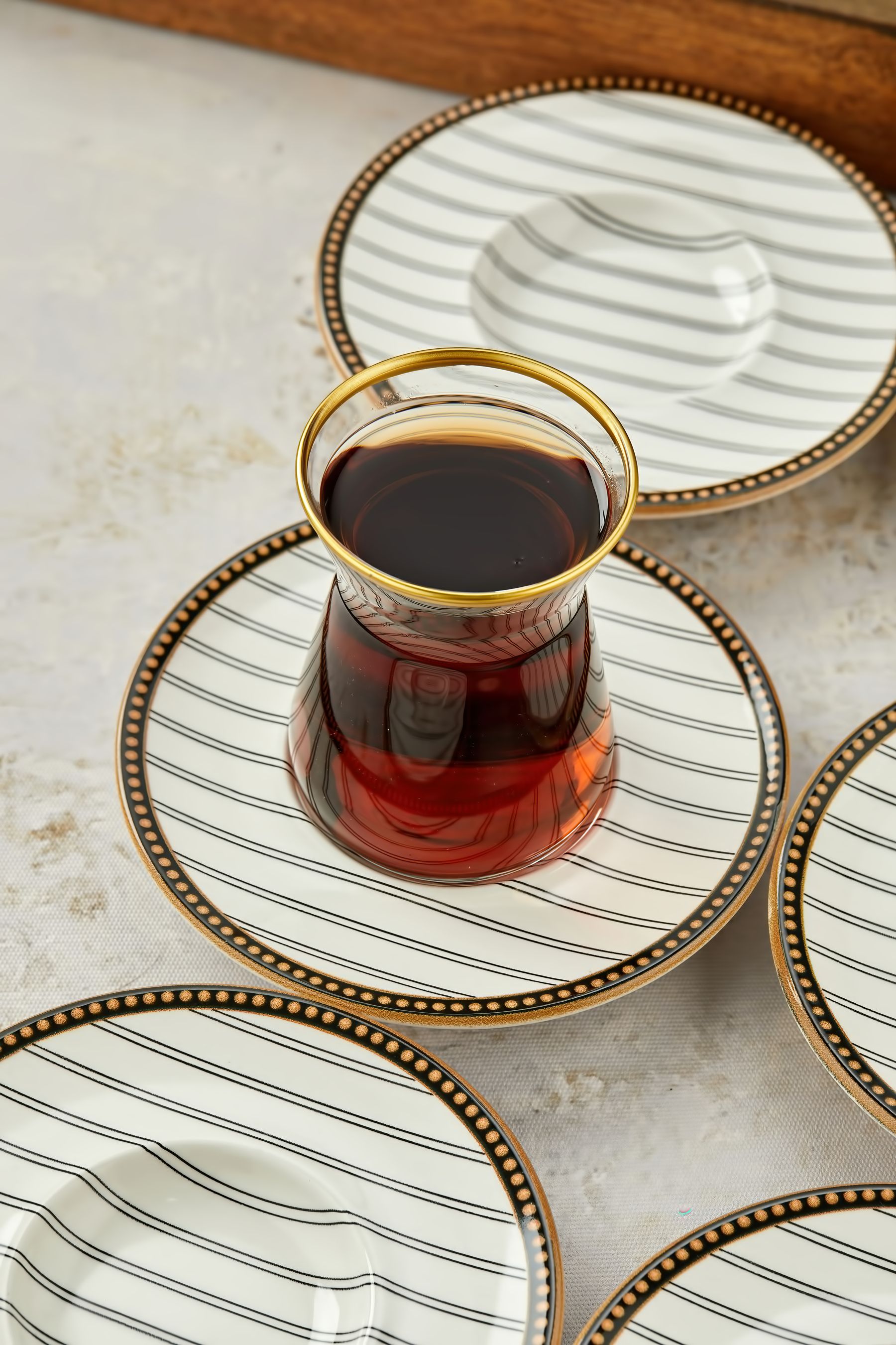 Çizgi Model 6 Kişilik Çay Tabağı, Bardak Altlığı