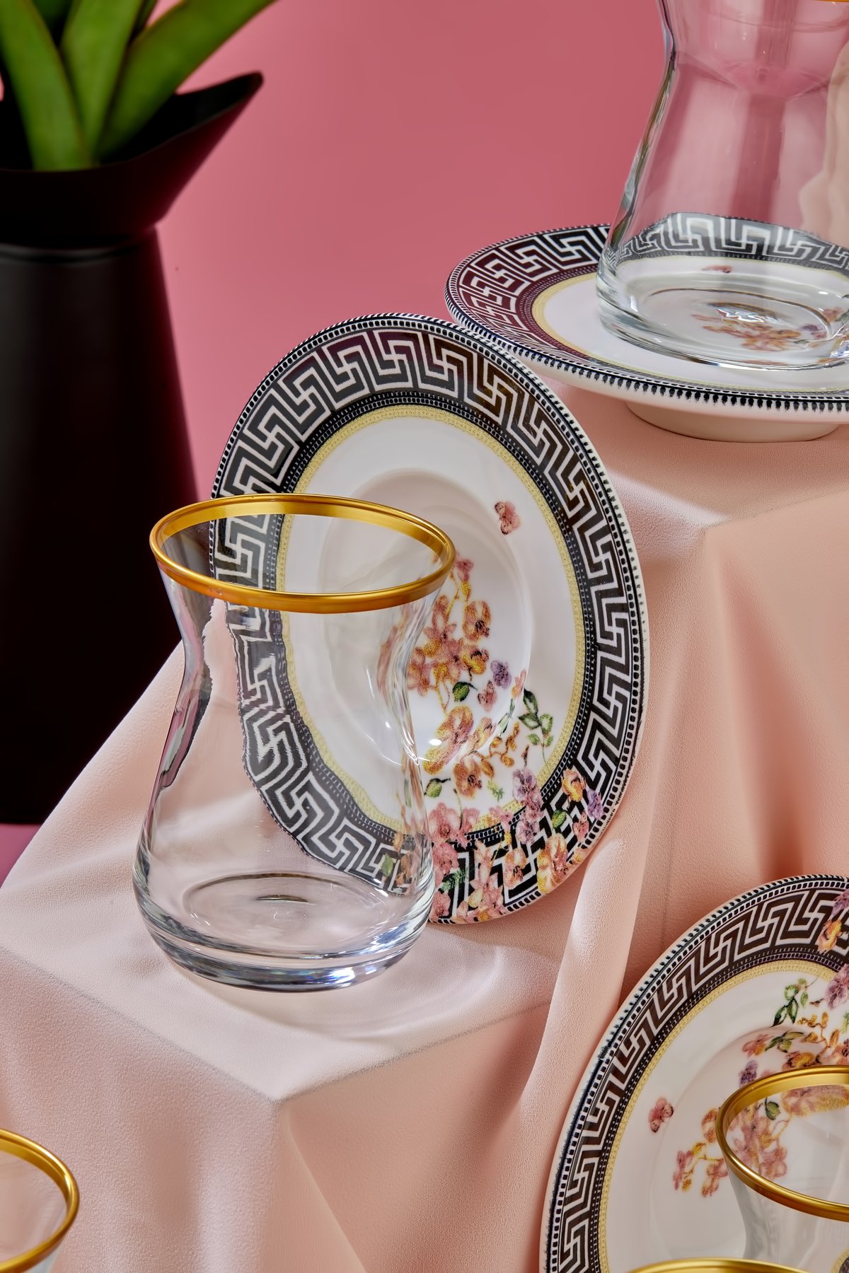 Gold Dekorlu Tile 12 Parça 6 Kişilik Çay Bardağı Takımı Seti, Çay Seti