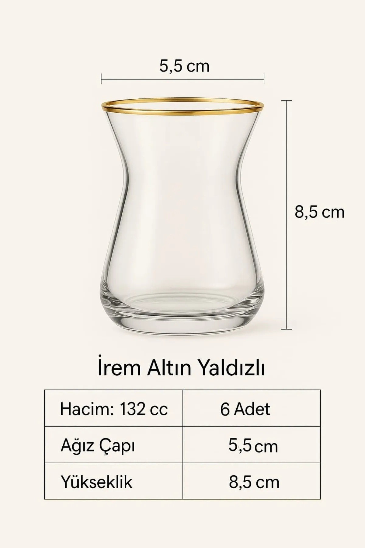 Gold, Altın Varaklı İrem Çay Bardağı 6 Adet