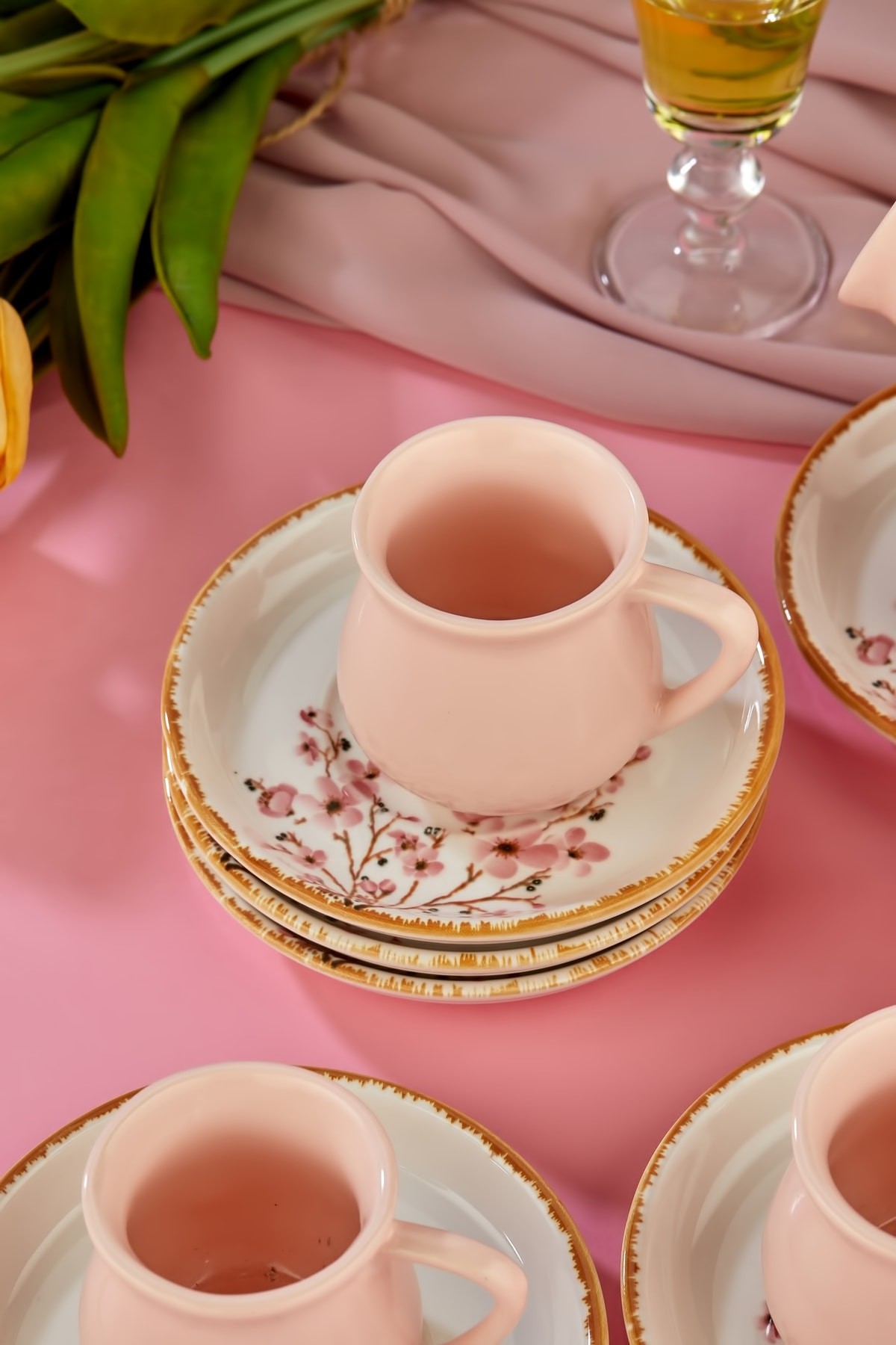 Sakura Pembe 12 Parça Lüx Seramik 6 Kişilik Kahve Fincan Takımı, Kahve Fincanı