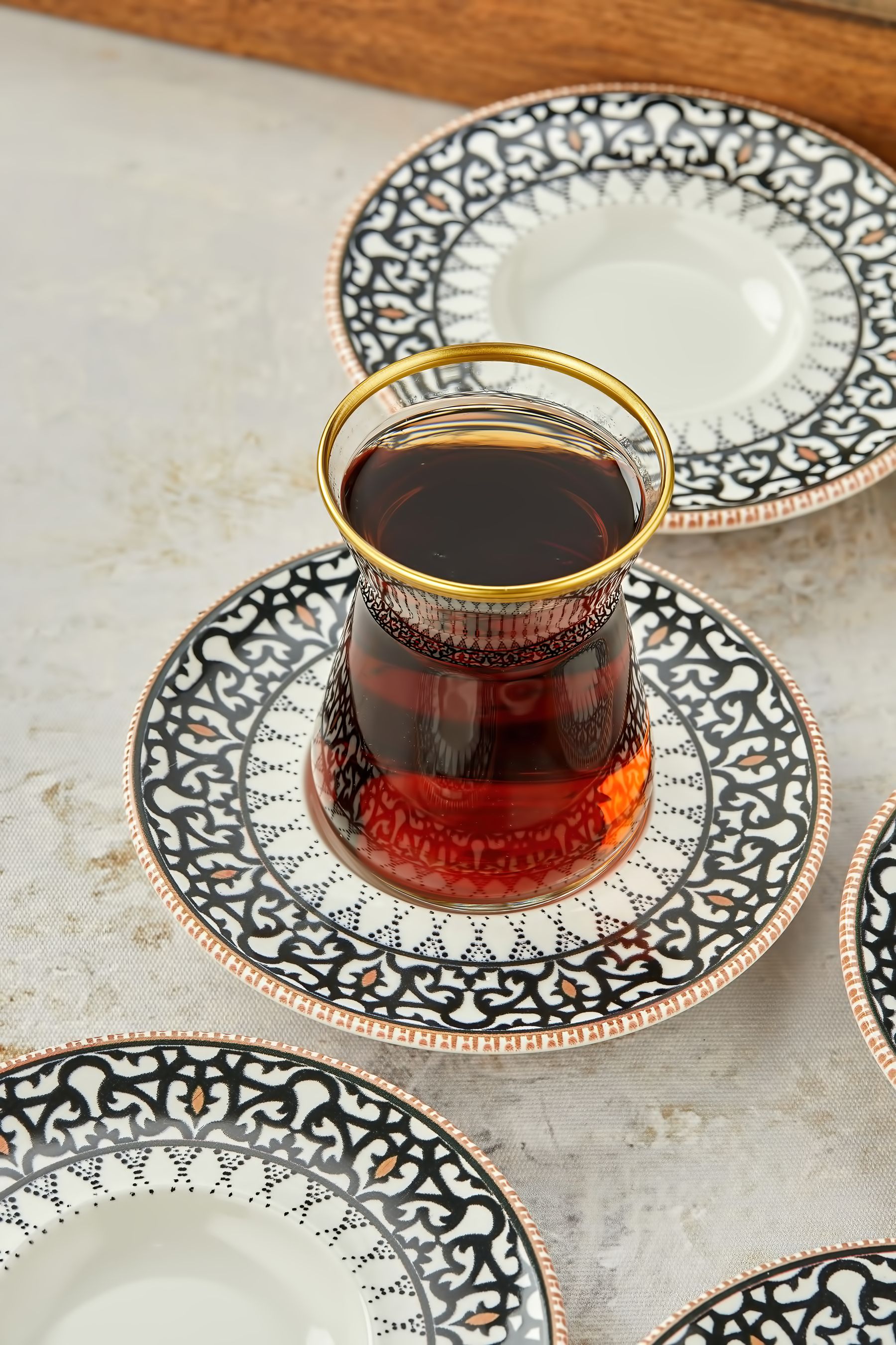 Siyah Motifli 6 Kişilik Çay Tabağı, Bardak Altlığı