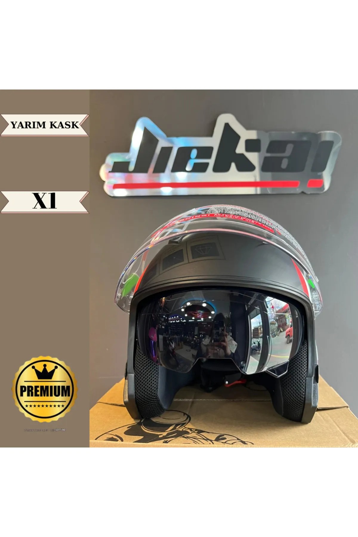 JİEKAİ YARIM KASK XL GÜNEŞ VİZÖRLÜ