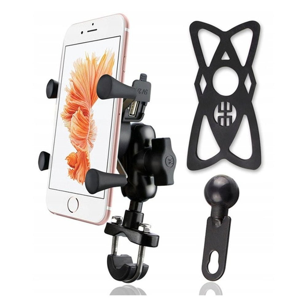KNMASTER X SERİSİ MOTOSİKLET TELEFON TUTUCU - AYNA VE GİDON BAĞLANTILI - USB GİRİŞLİ - METAL ALAŞIM