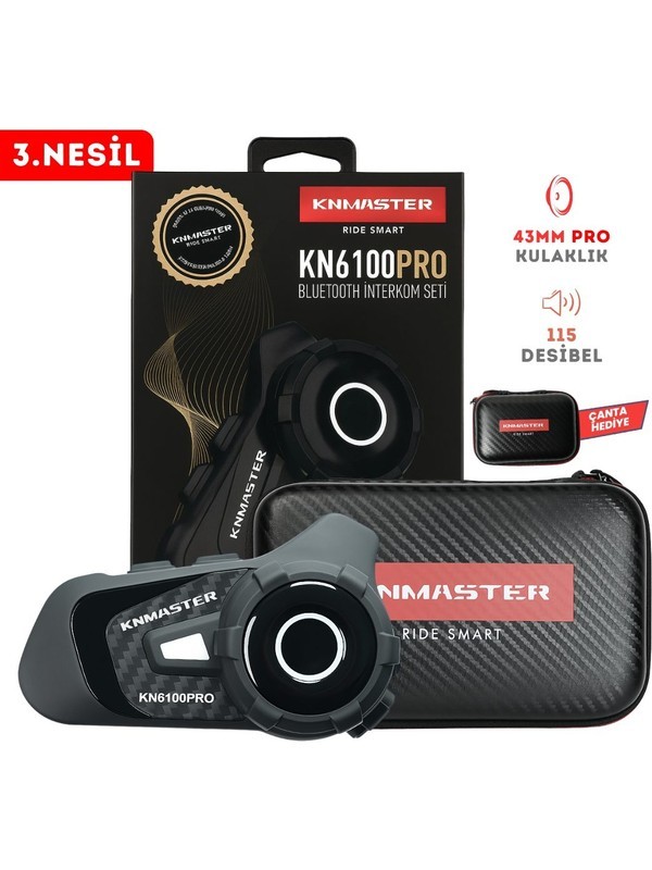 KN6100 PRO Motosiklet Kask Interkom Bluetooth Intercom Kulaklık Seti Karbon Siyah