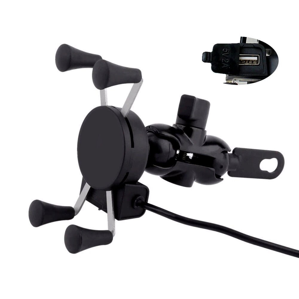 KNMASTER X SERİSİ MOTOSİKLET TELEFON TUTUCU - AYNA VE GİDON BAĞLANTILI - USB GİRİŞLİ - METAL ALAŞIM
