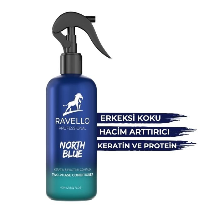 Ravello Professional North Blue Fön Öncesi Hacim Arttırıcı Erkek Saç Bakım Spreyi – Kolay Şekillendirme & Isı Koruma 400ml