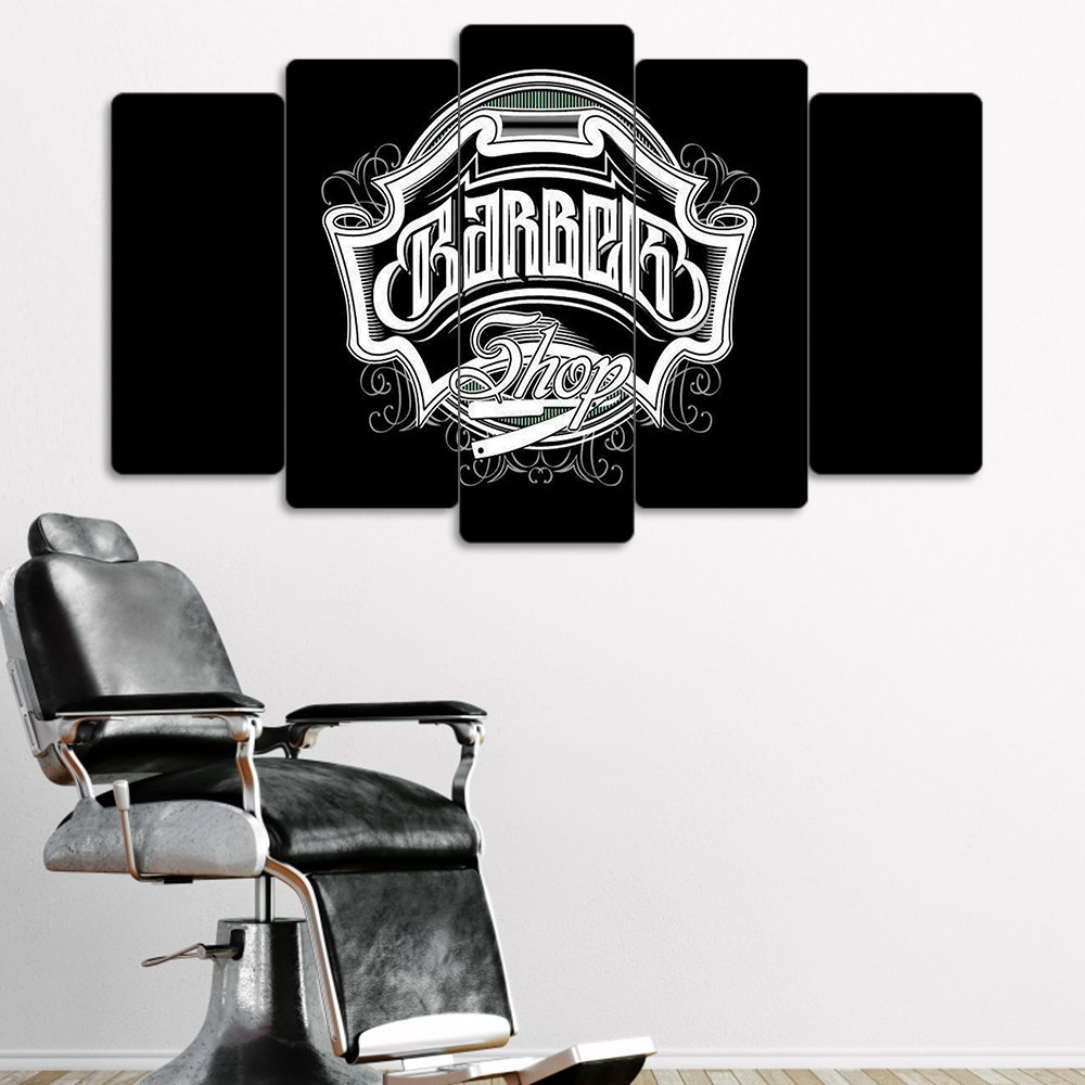 Barber Shop ve Ustura - 5 Parçalı Berber Tablo
