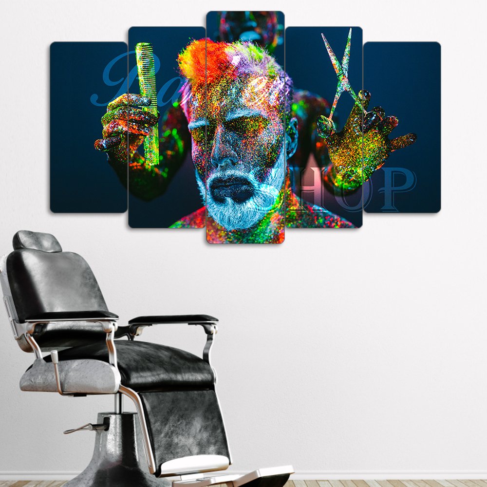 Neon Renklerle Saç Sanatı - 5 Parçalı Berber Tablo